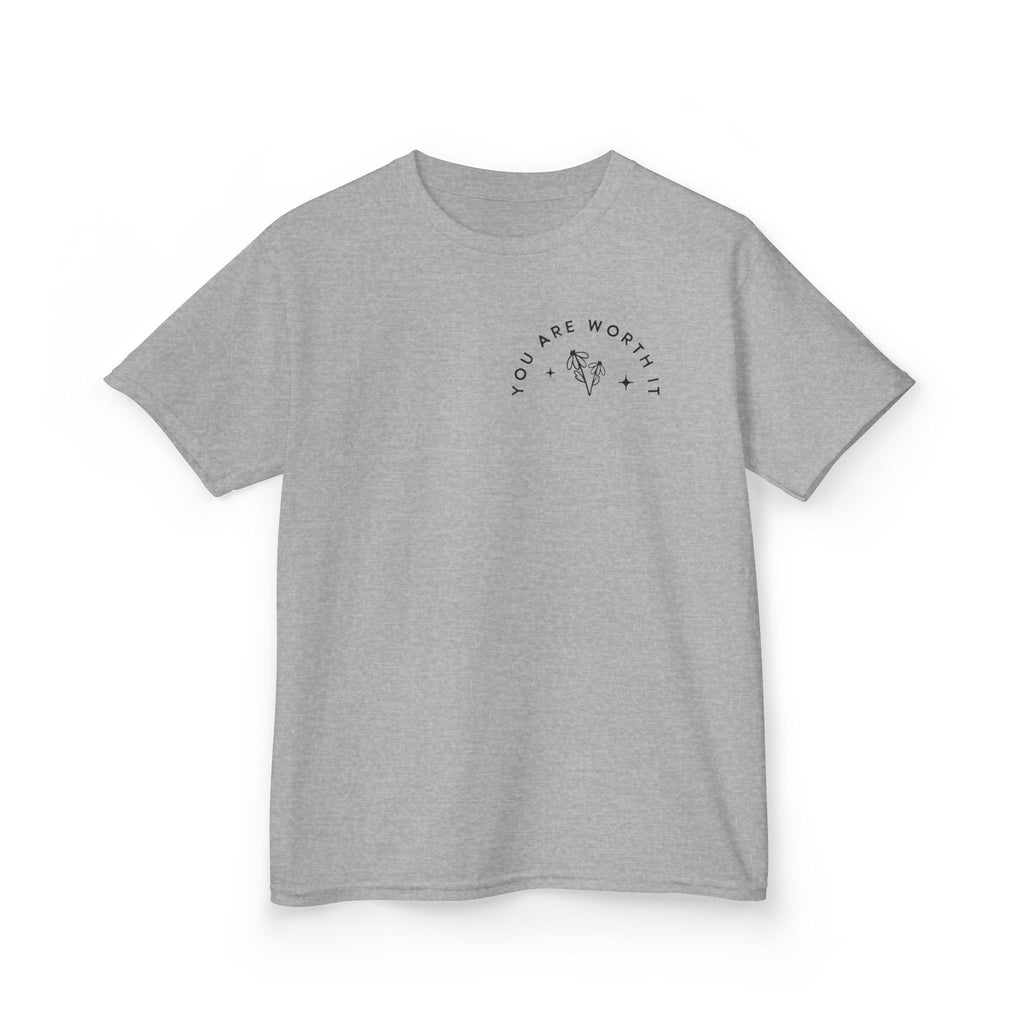 Kids Tee — “You Are Worth It” Minimal Floral Comfort Shirt