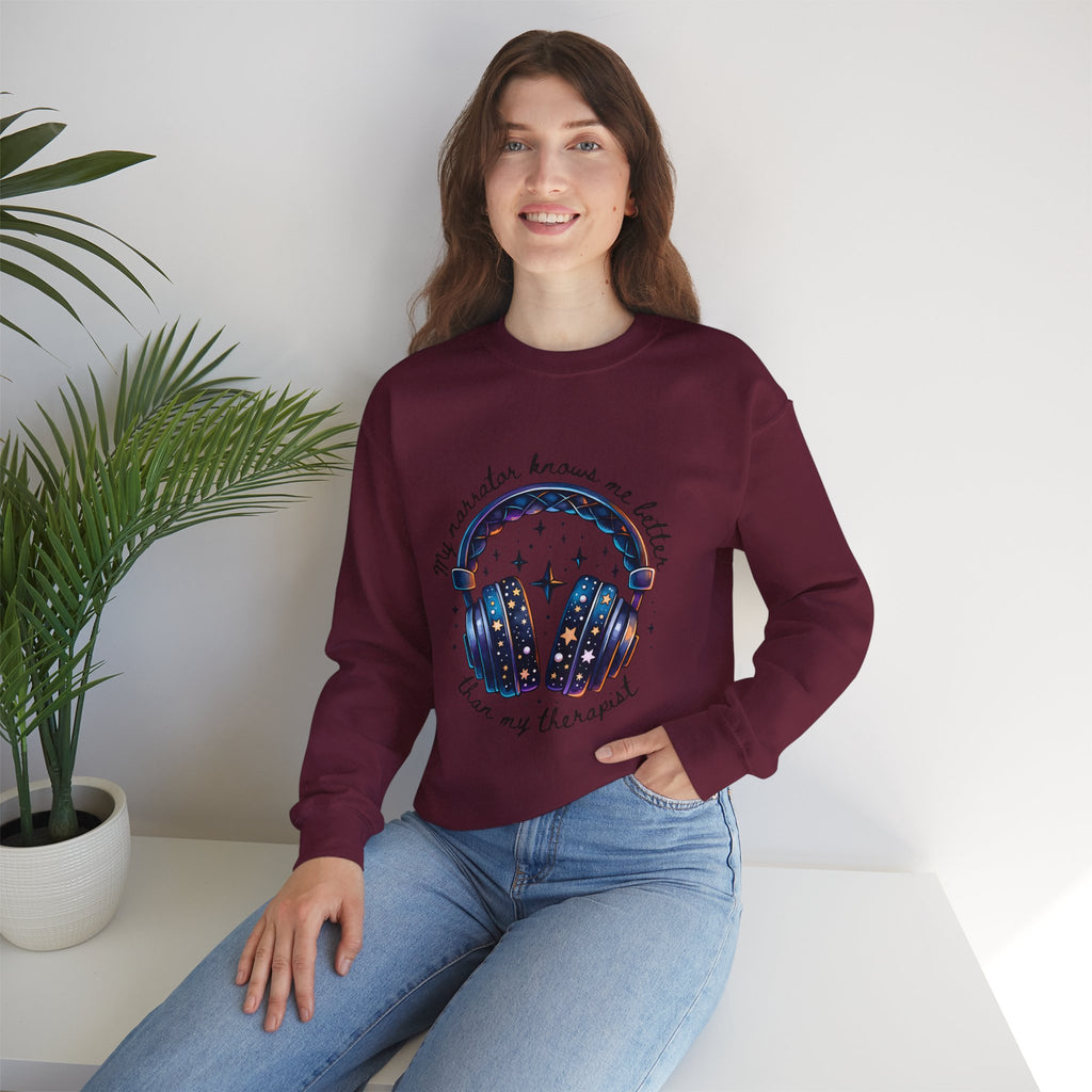 Sweatshirt — “My Navigator Knows Me Better Than My Therapist” Cosmic Headphones Crewneck