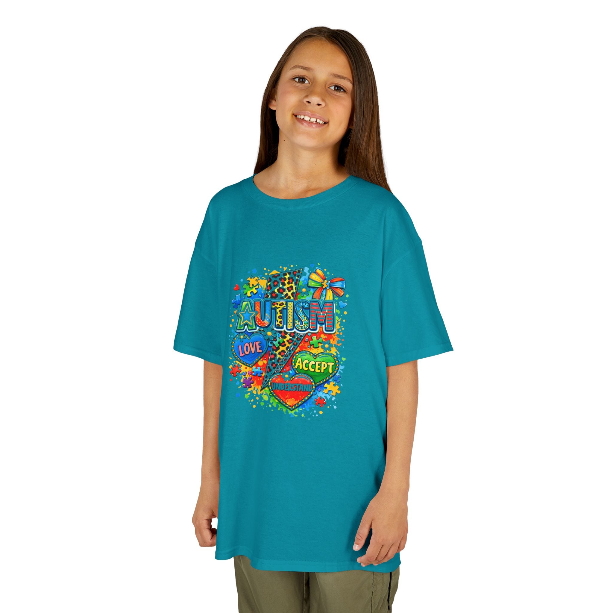 Kids Tee — Colorful Pride & Love Heart Graphic (Love, Accept, Understand)