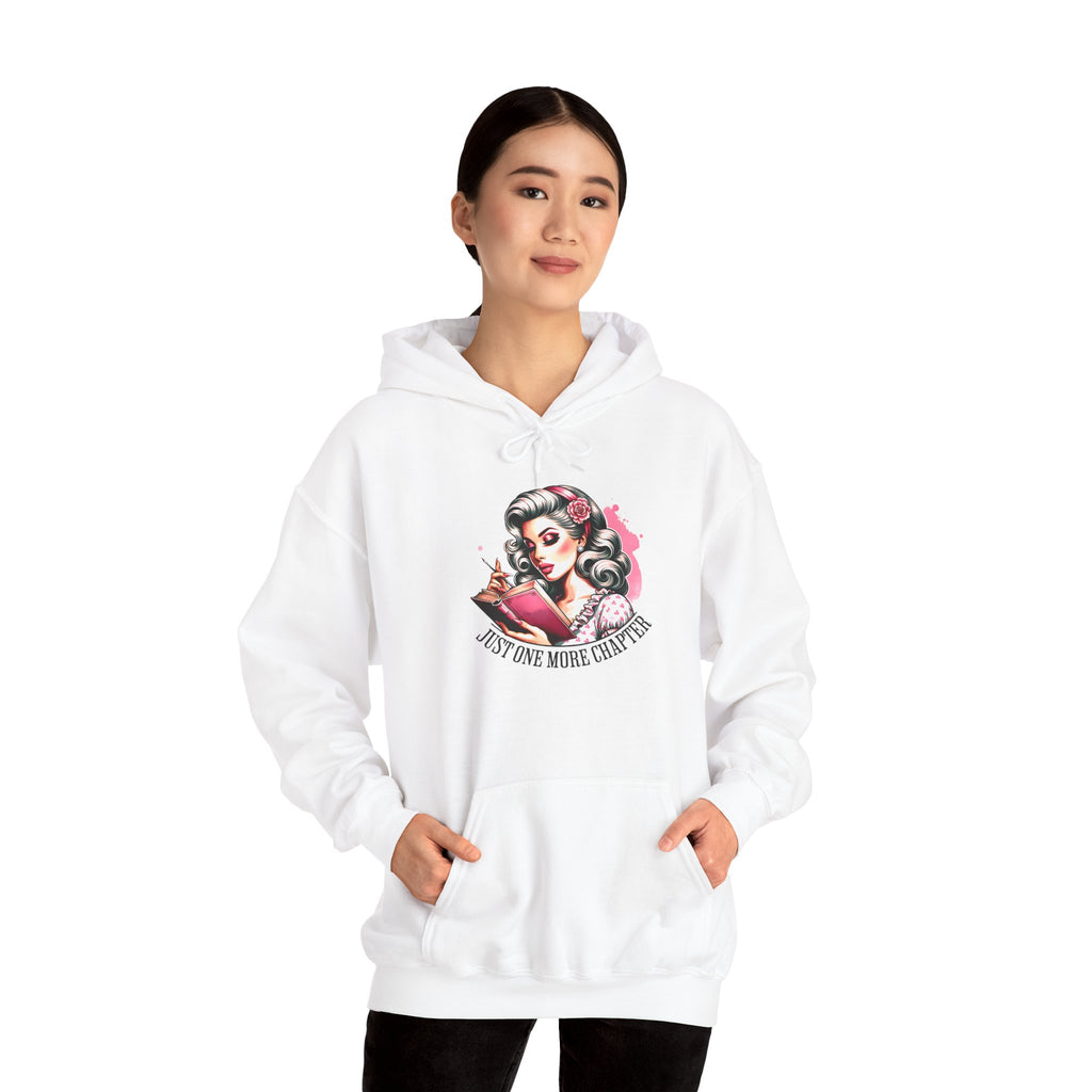 Hoodie — Retro Pin-Up Reader “Just One More Chapter” Cozy Book Lover Sweatshirt
