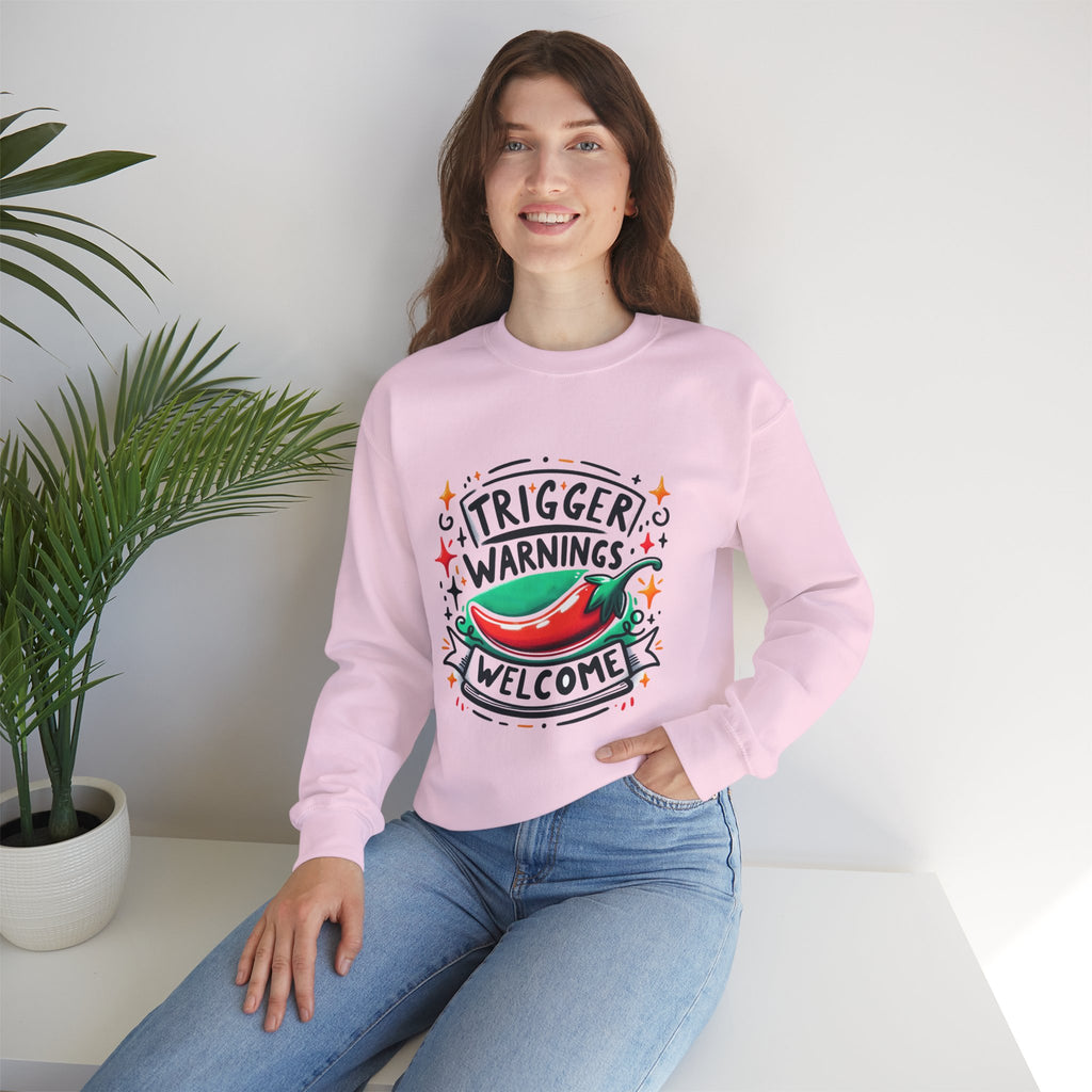 Sweatshirt — "Trigger Warnings Welcome" Chili Pepper Graphic Crewneck