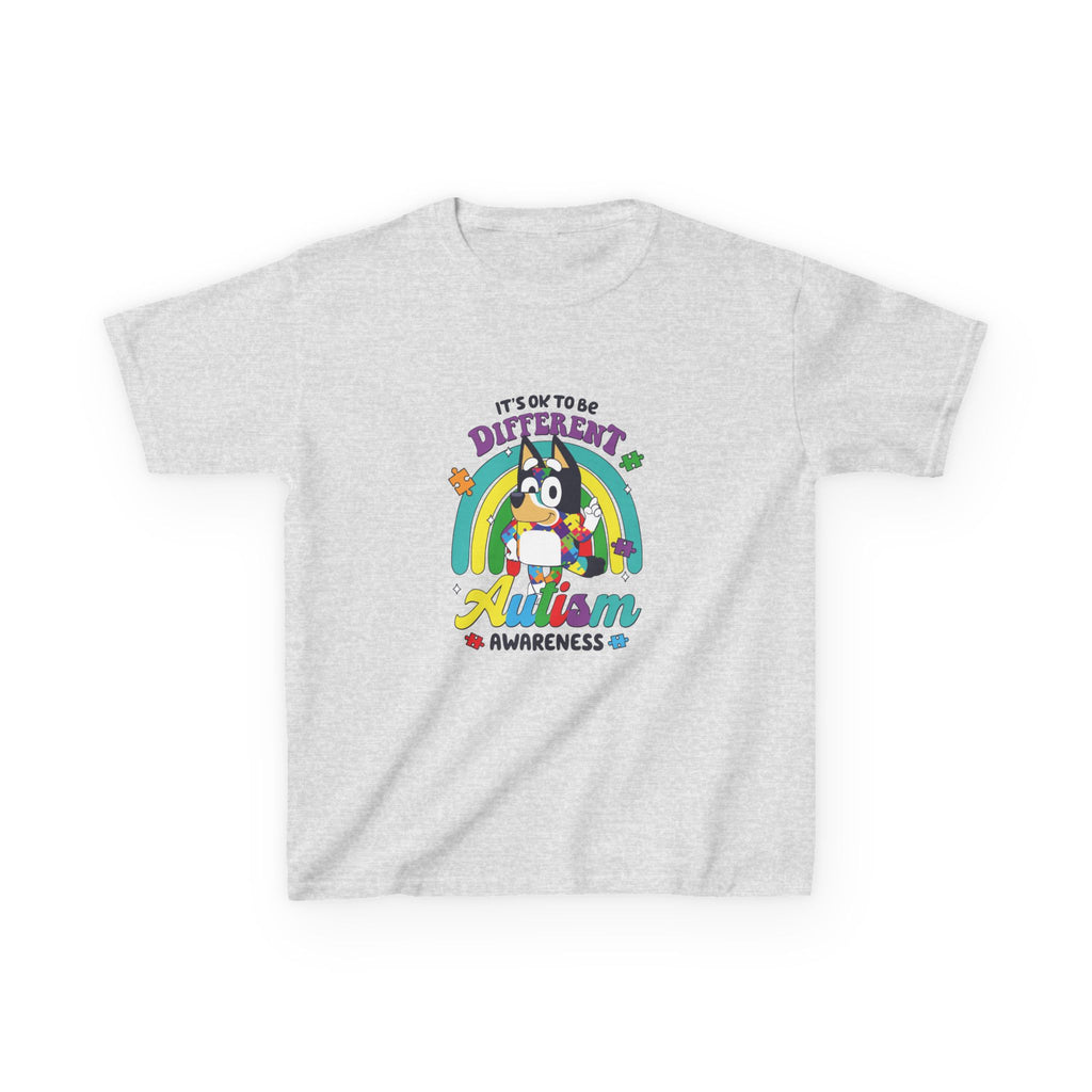 Kids Tee — "It's OK to Be Different" Autism Awareness Rainbow Design