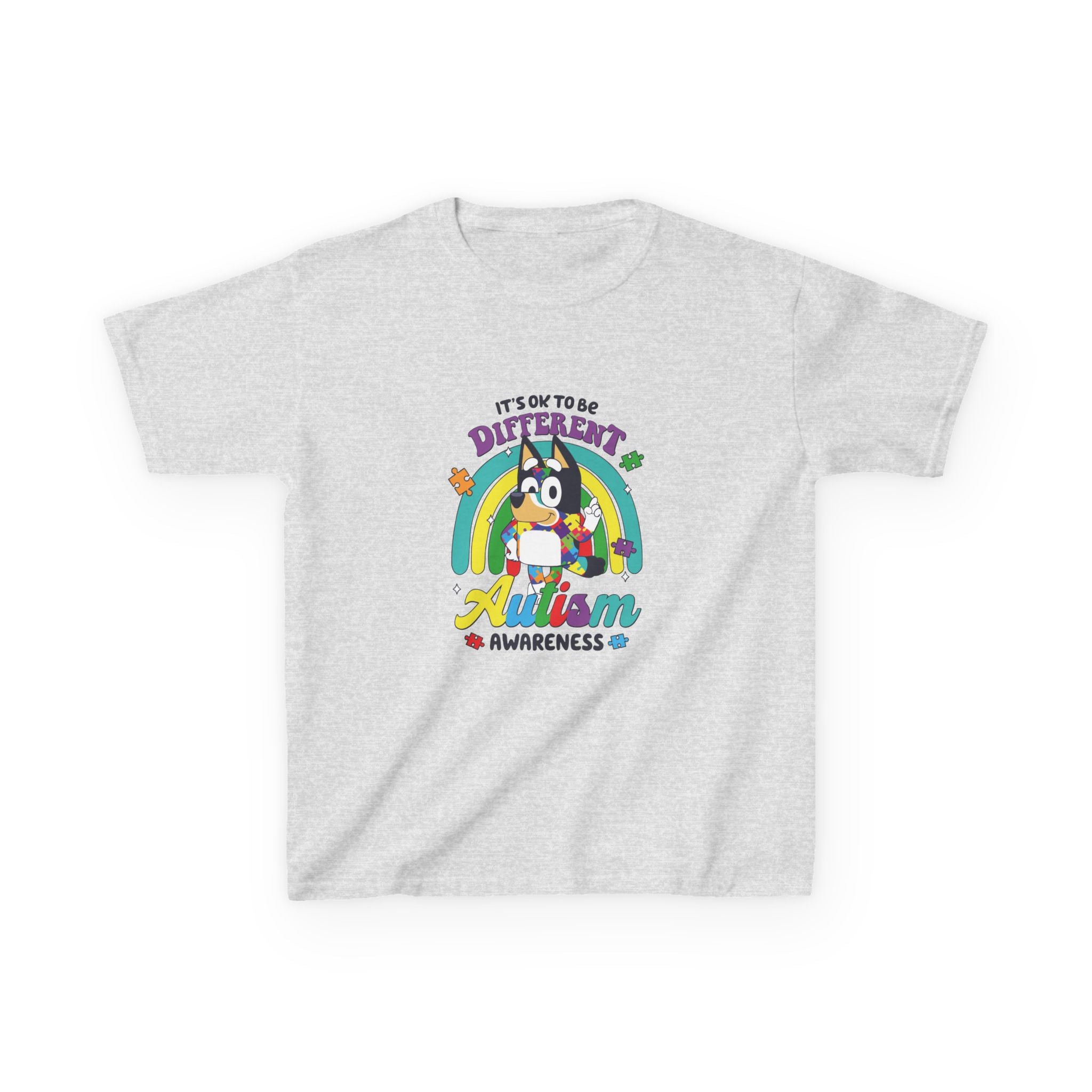 Kids Tee — "It's OK to Be Different" Autism Awareness Rainbow Design