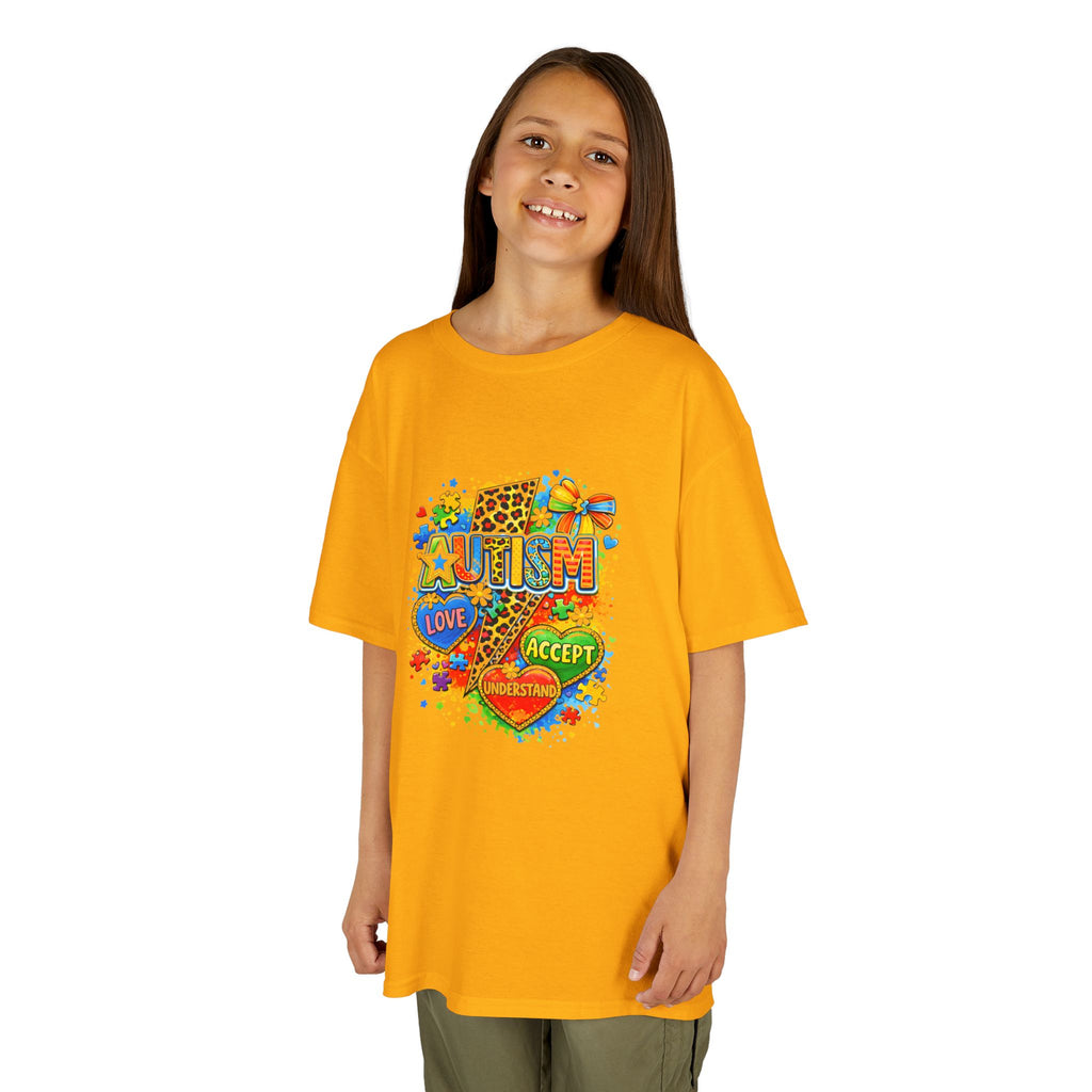 Kids Tee — Colorful Pride & Love Heart Graphic (Love, Accept, Understand)