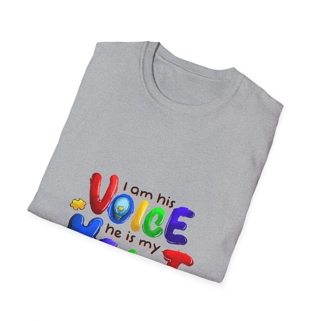 Children's Autism Awareness T-Shirt — "I Am His Voice, He Is My Heart" Colorful Design