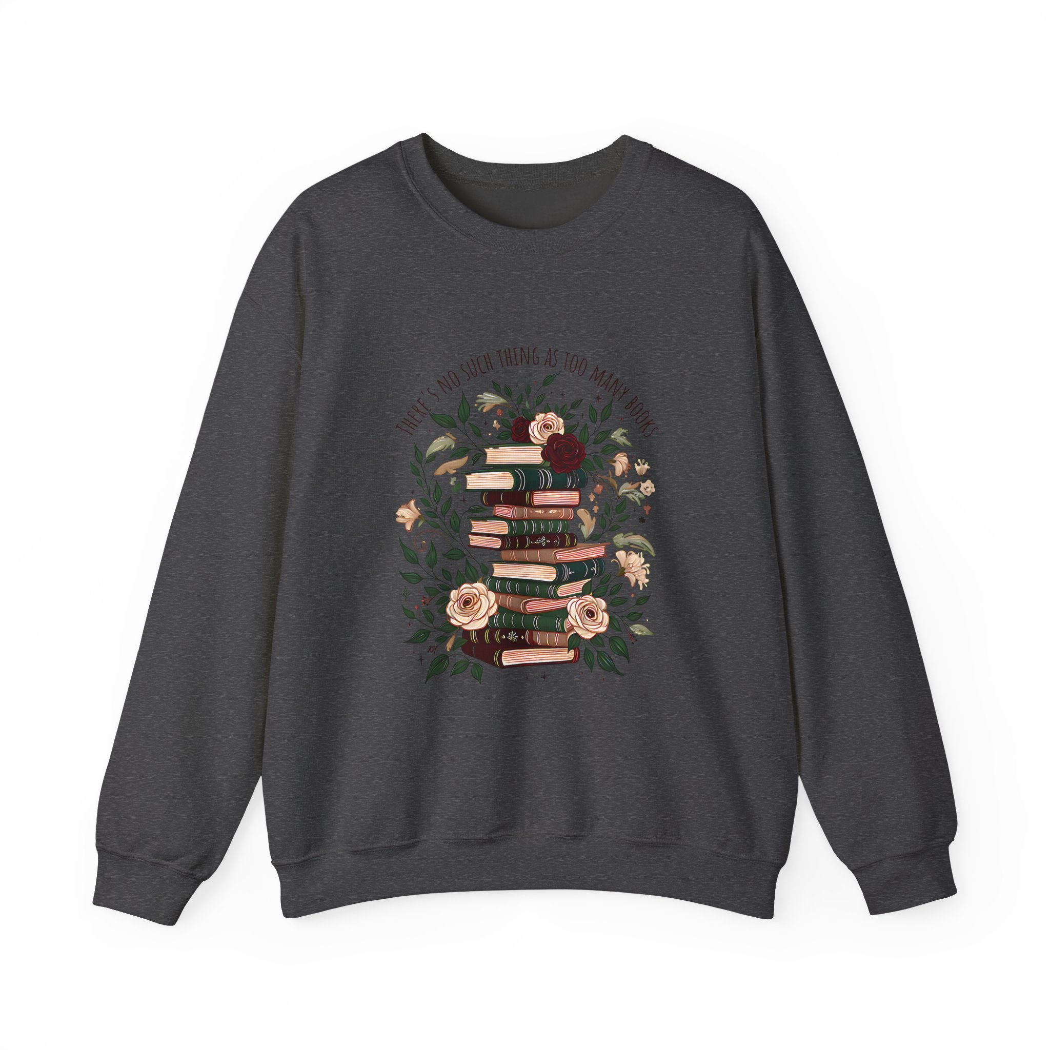 Book Lover Crewneck Sweatshirt – “Books and Tea” Floral Stack Graphic