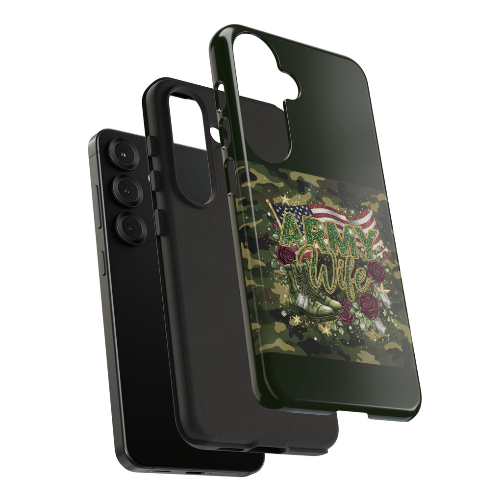 Army Wife Tough Phone Case — Camo Flag Design with Roses
