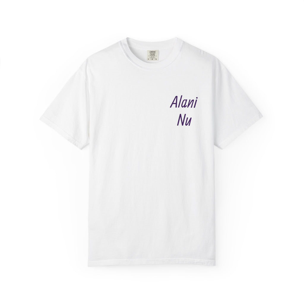 Graphic T-Shirt — 'Alani Nu' Collage Back Print, Retro Floral & Lip Art Tee