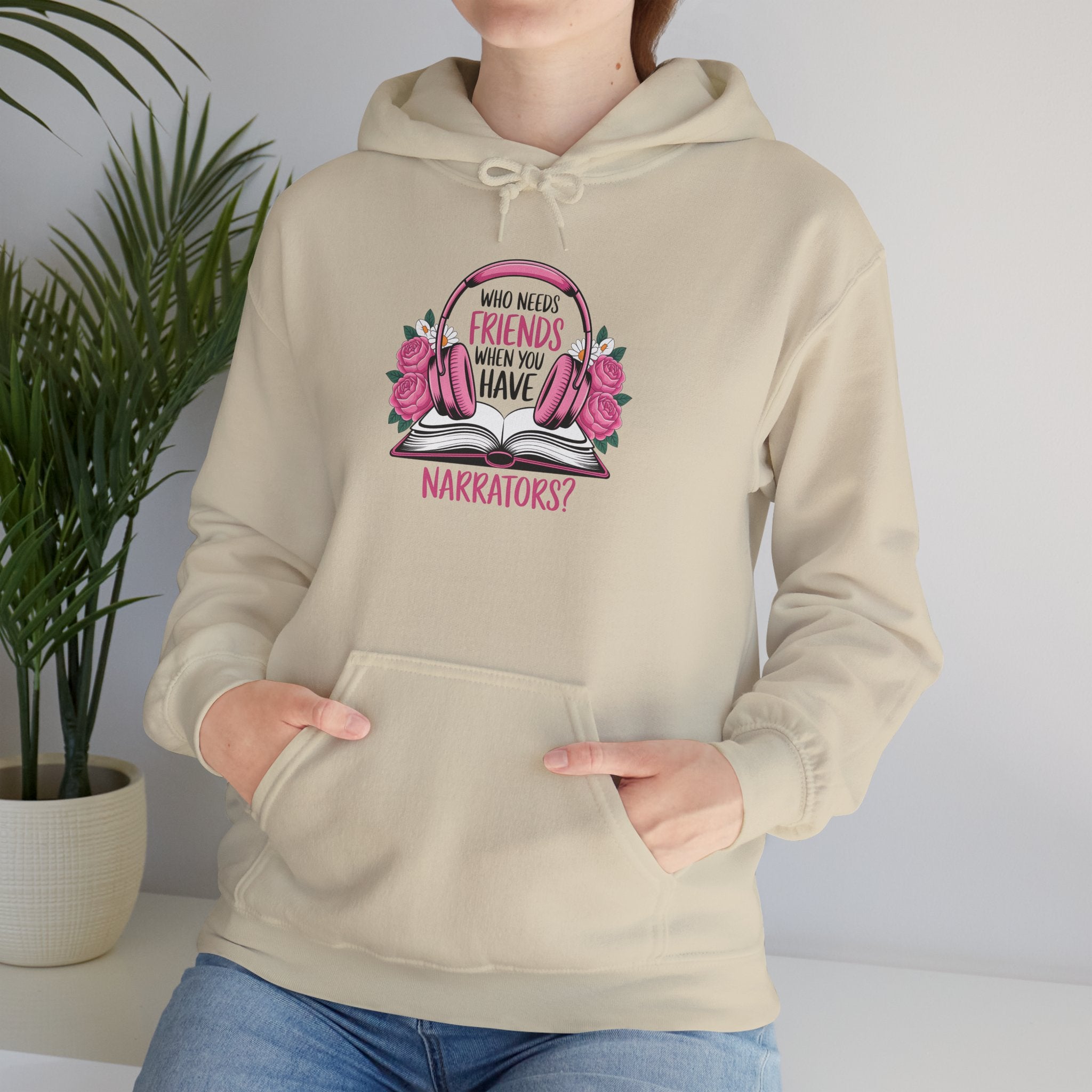 Hoodie — “Who Needs Friends When You Have Narrators?” Bookish Pink Floral Hoodie