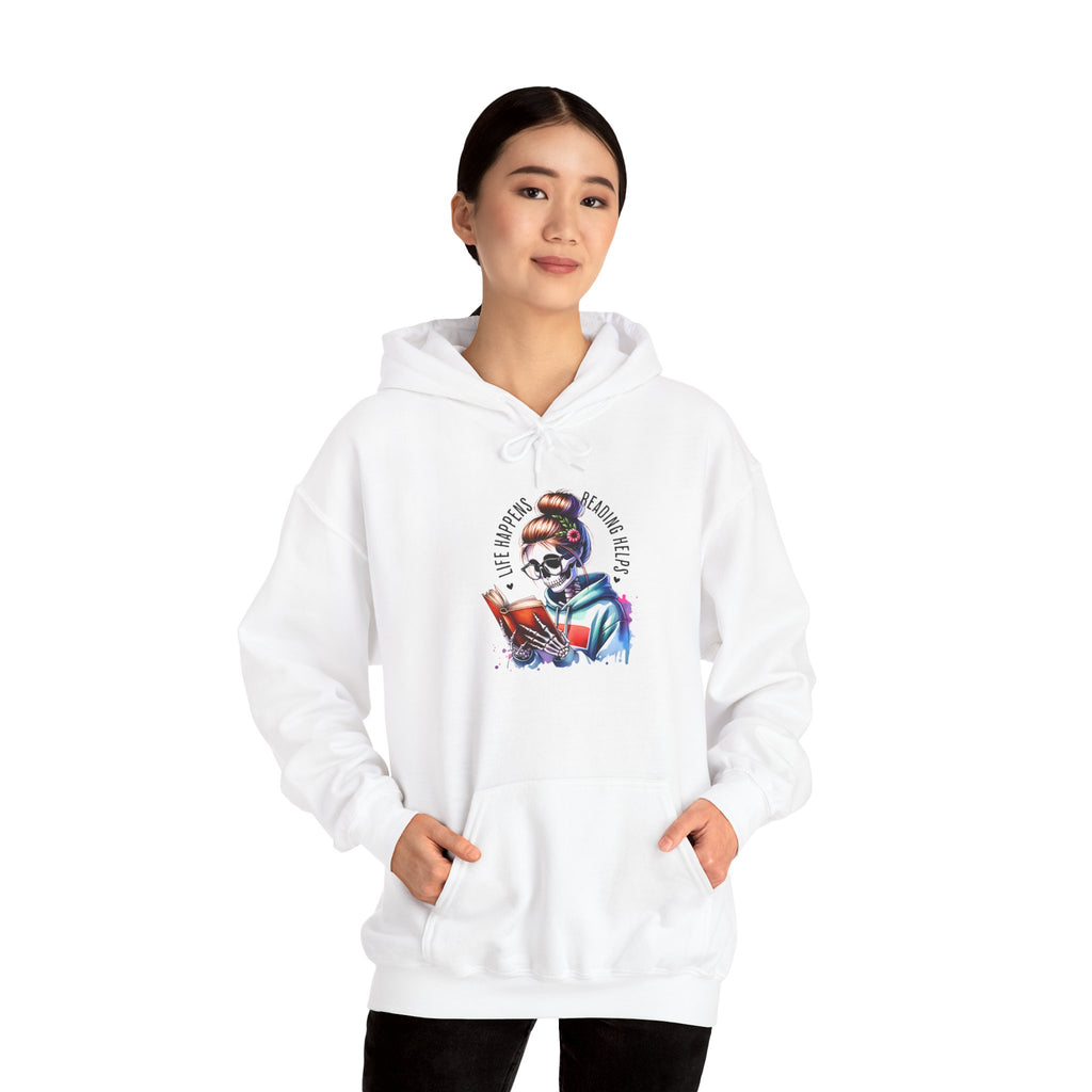 Hoodie - 'Eat, Sleep, Read, Repeat' Skeleton Reader Graphic Hoodie