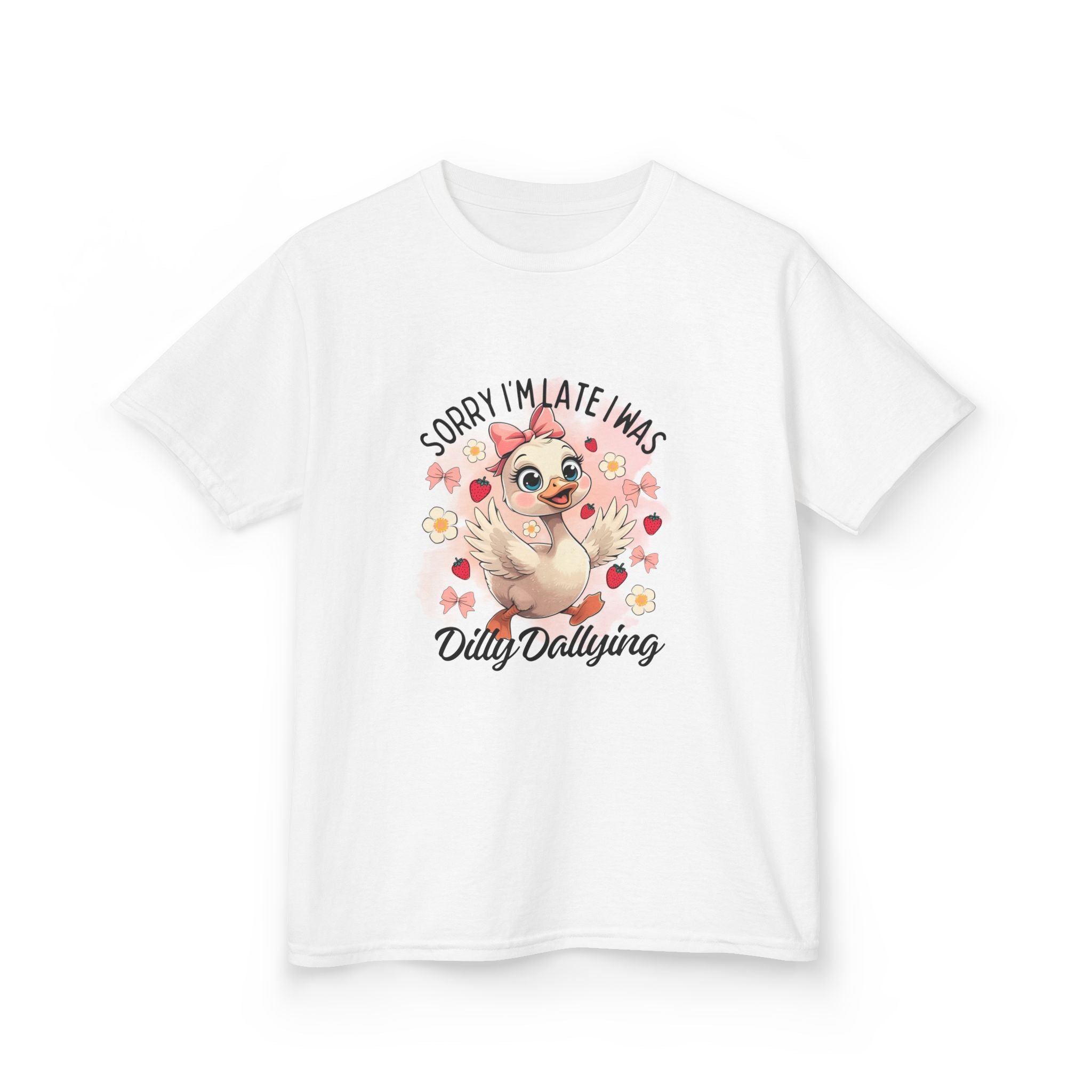 Kids Tee — "Sorry I’m Late I Was Dilly Dallying" Cute Sloth Floral Graphic