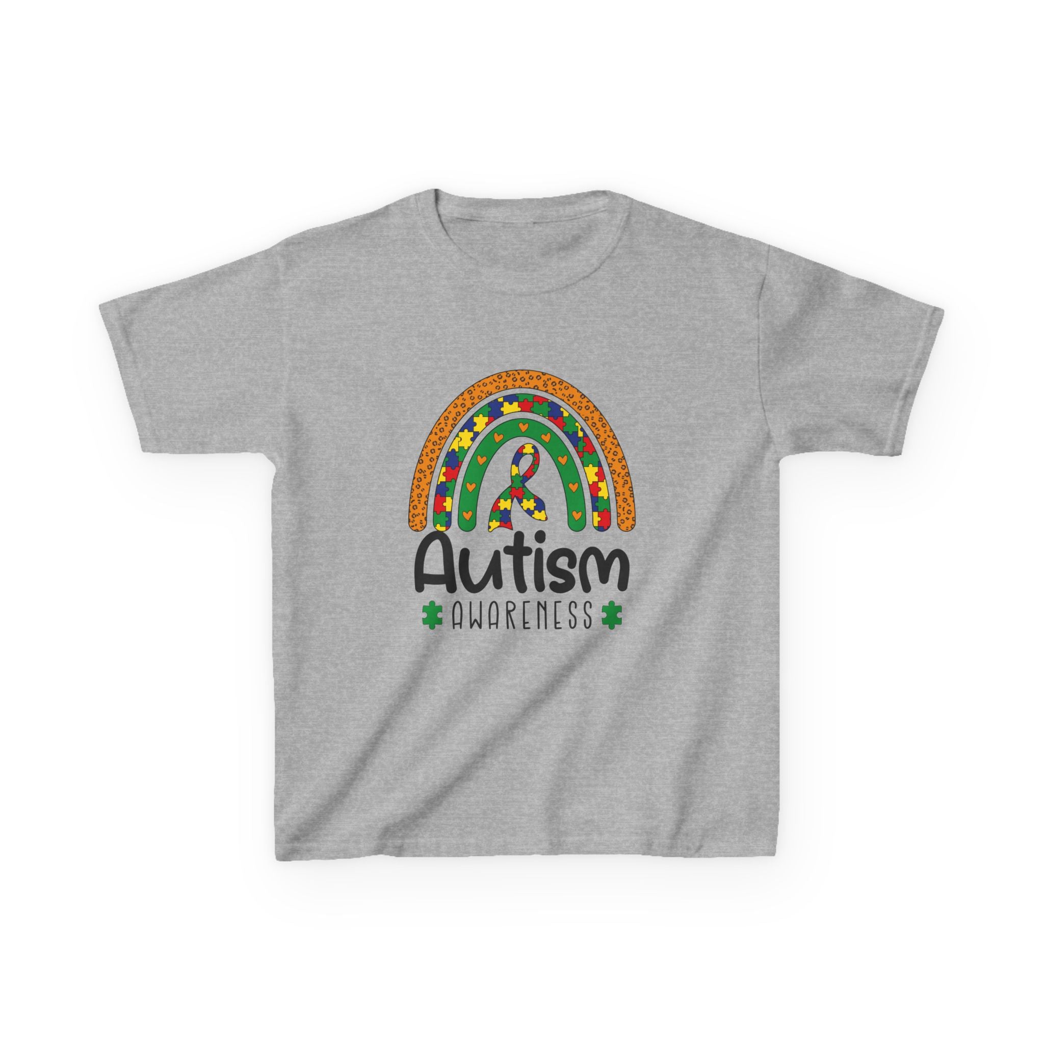 Autism Awareness Kids T-Shirt – Rainbow Puzzle Ribbon Tee