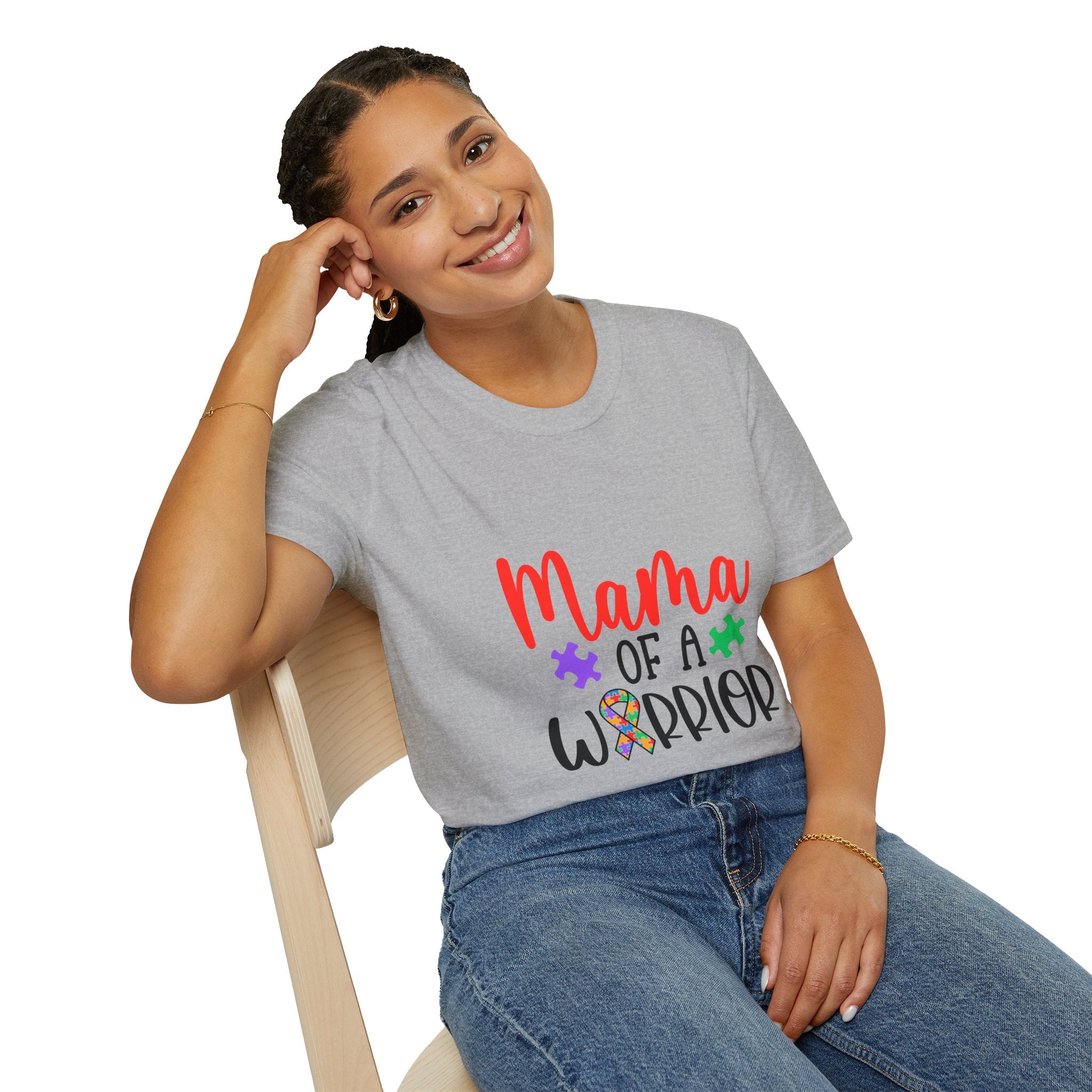 Mama of a Warrior Autism Puzzle Ribbon T-Shirt