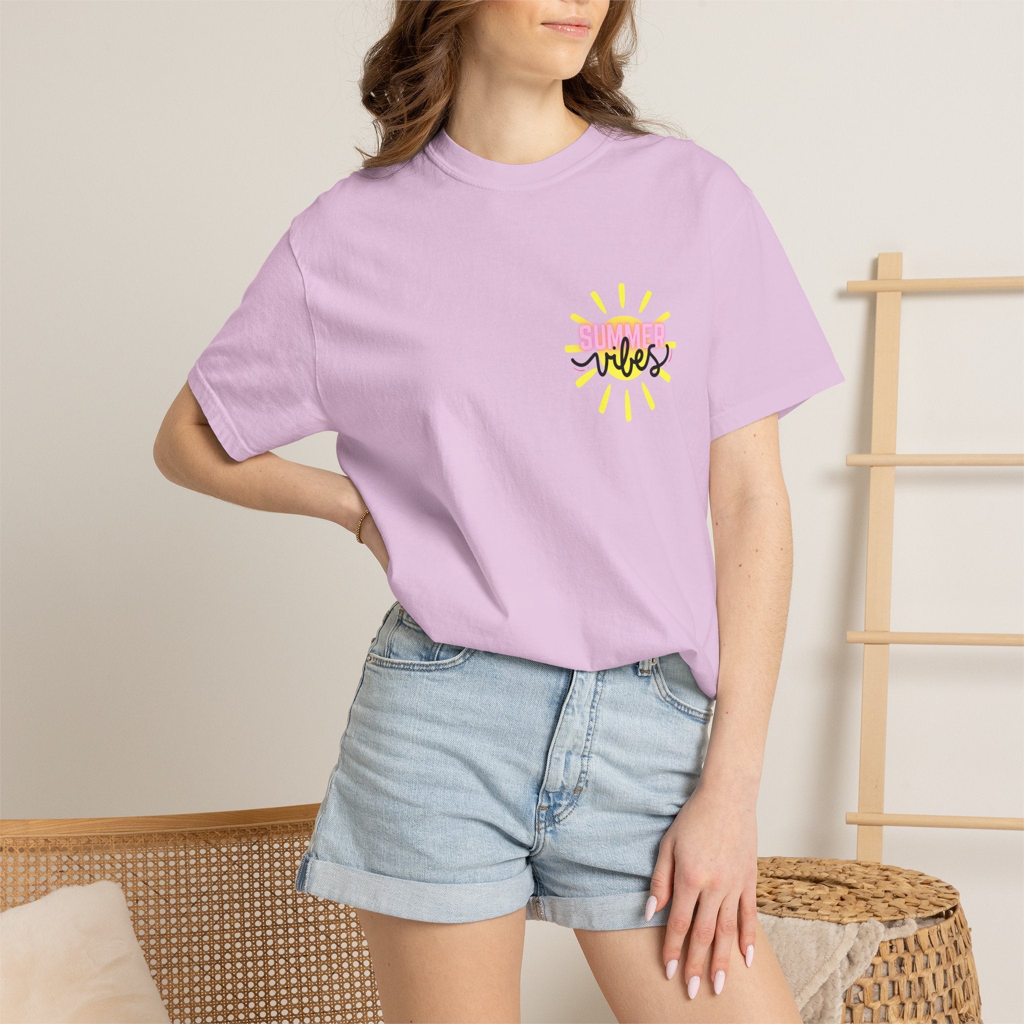 Summer Vibes T-Shirt — Pink Floatie & Checkered Graphic