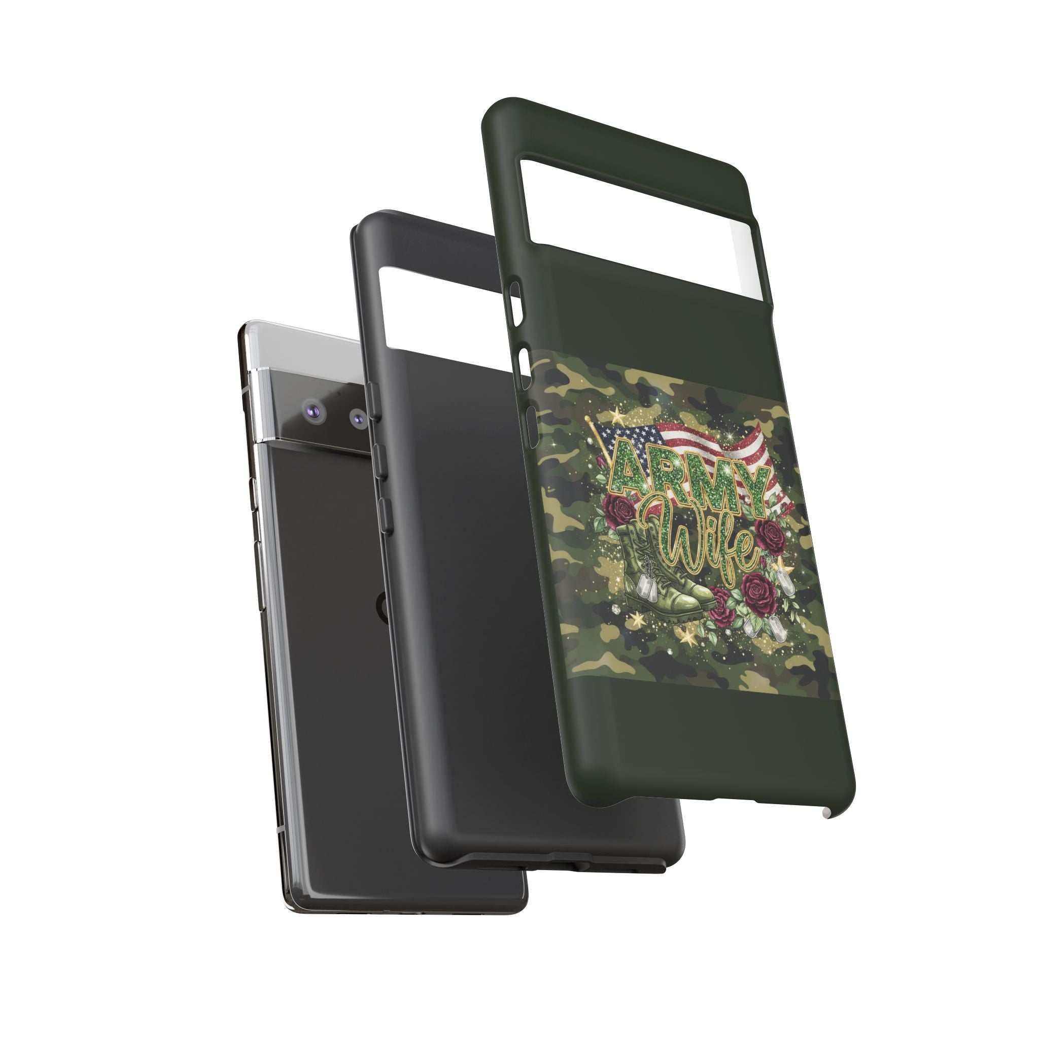 Army Wife Tough Phone Case — Camo Flag Design with Roses
