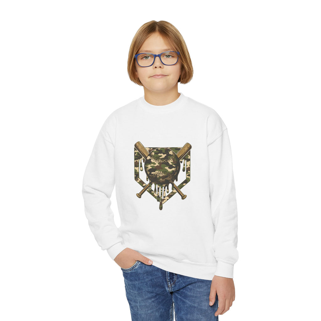 Youth Camo Baseball Shield Crewneck Sweatshirt