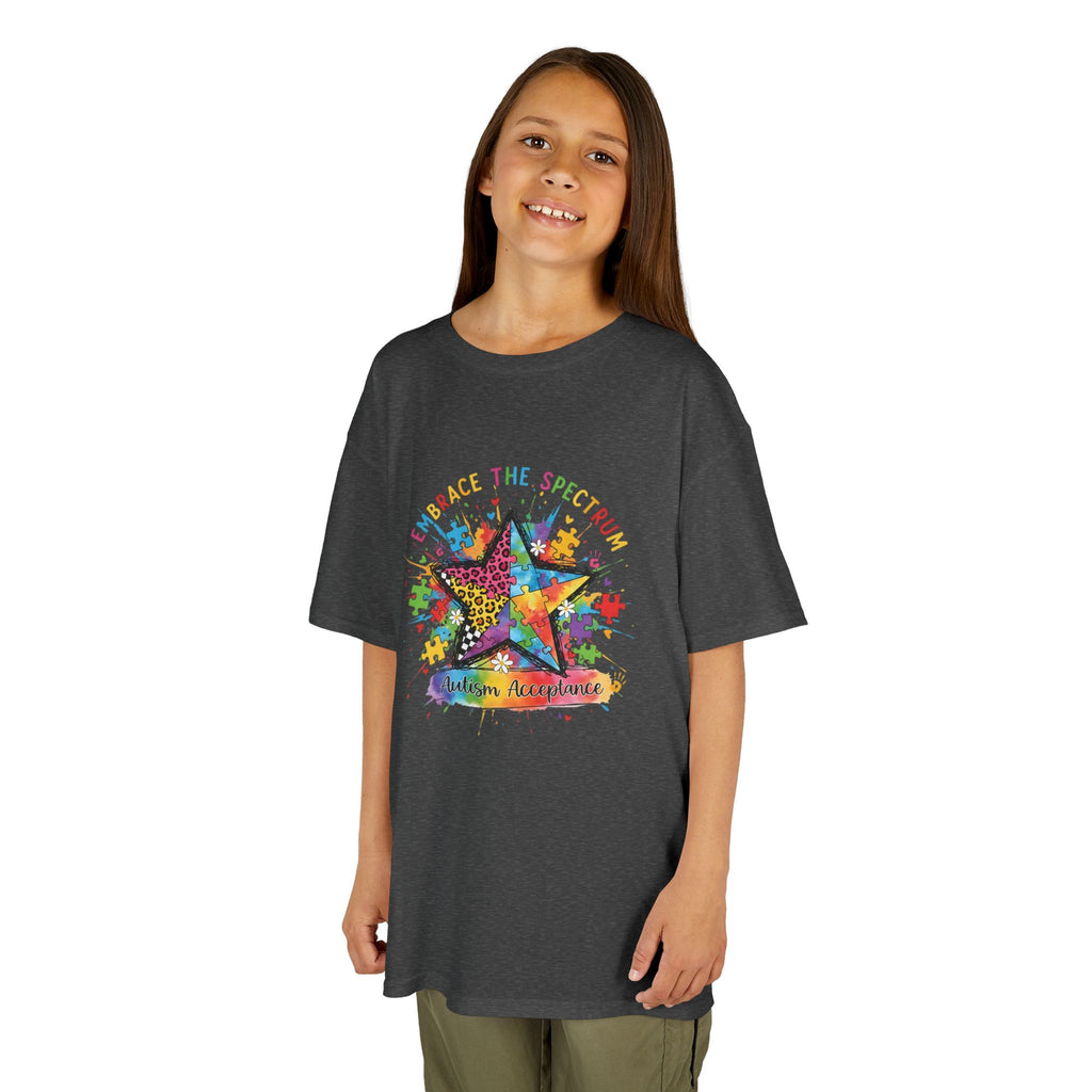 Kids Tee — "Shine Bright: Embrace the Spectrum" Rainbow Star Autism Awareness Shirt