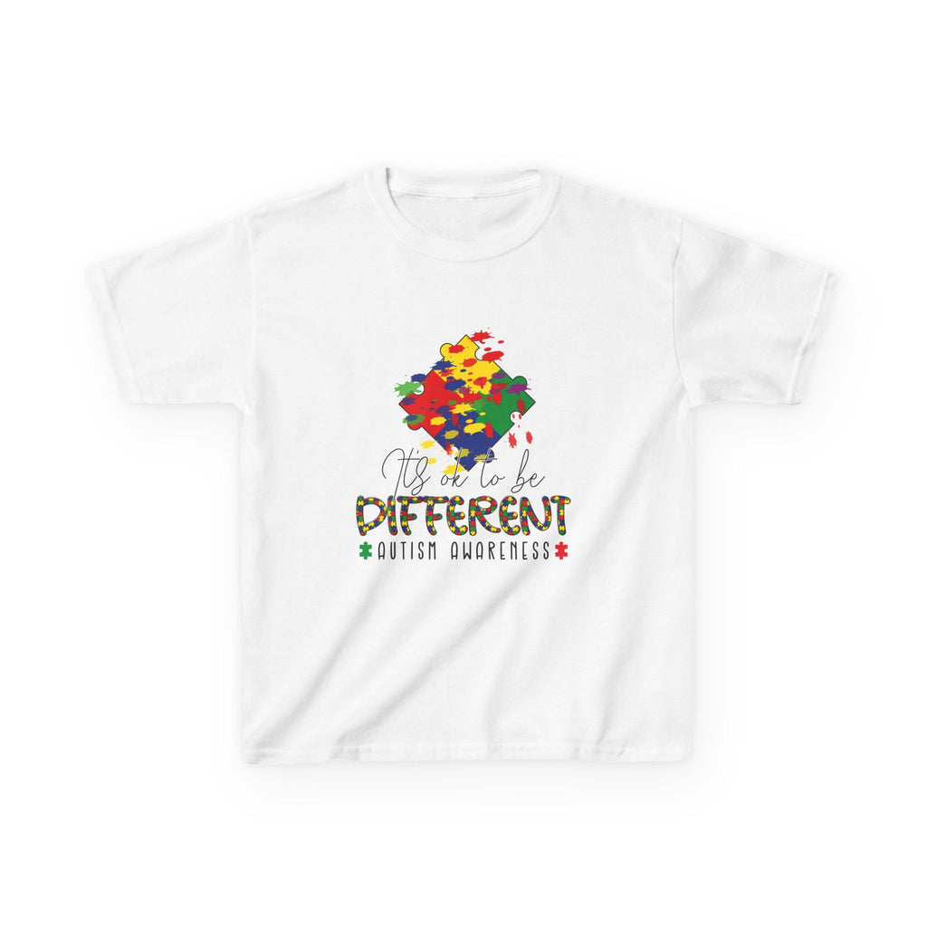 Kids Tee — "It's OK to be Different" Autism Awareness Puzzle Heart Shirt