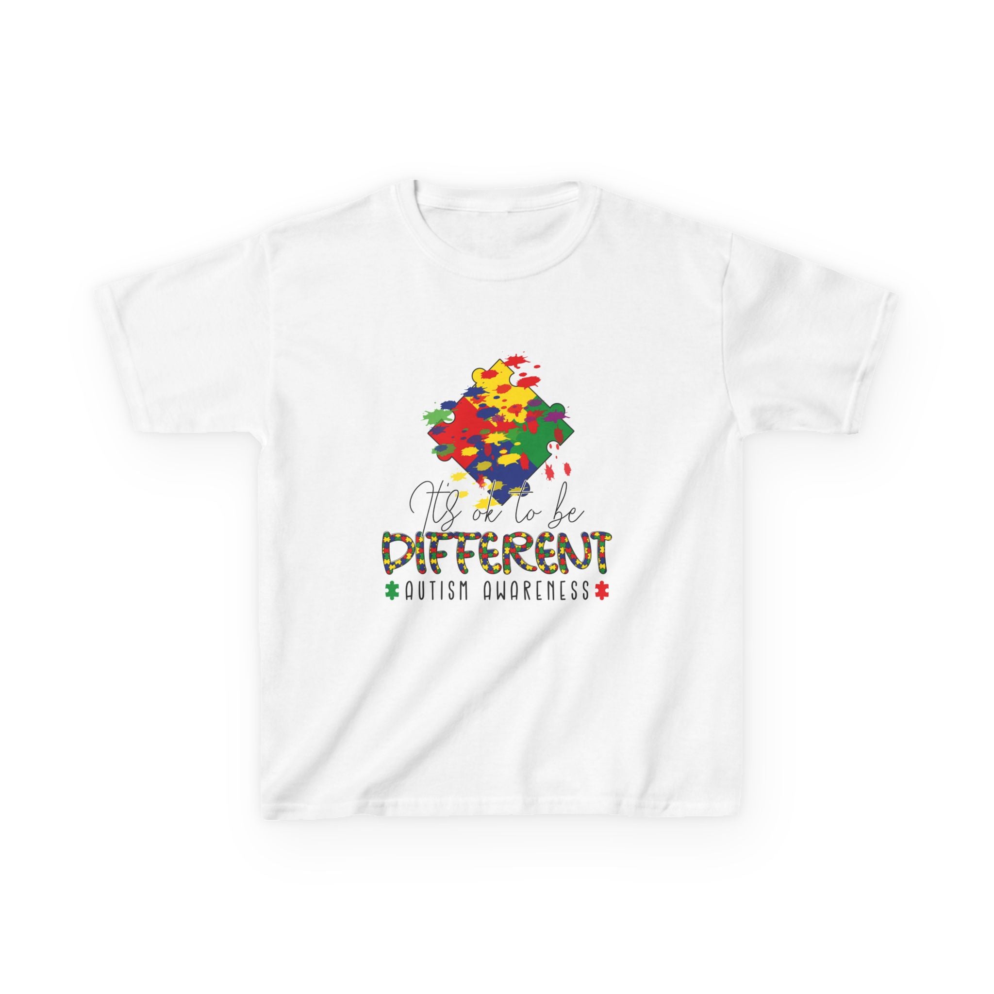 Kids Tee — "It's OK to be Different" Autism Awareness Puzzle Heart Shirt