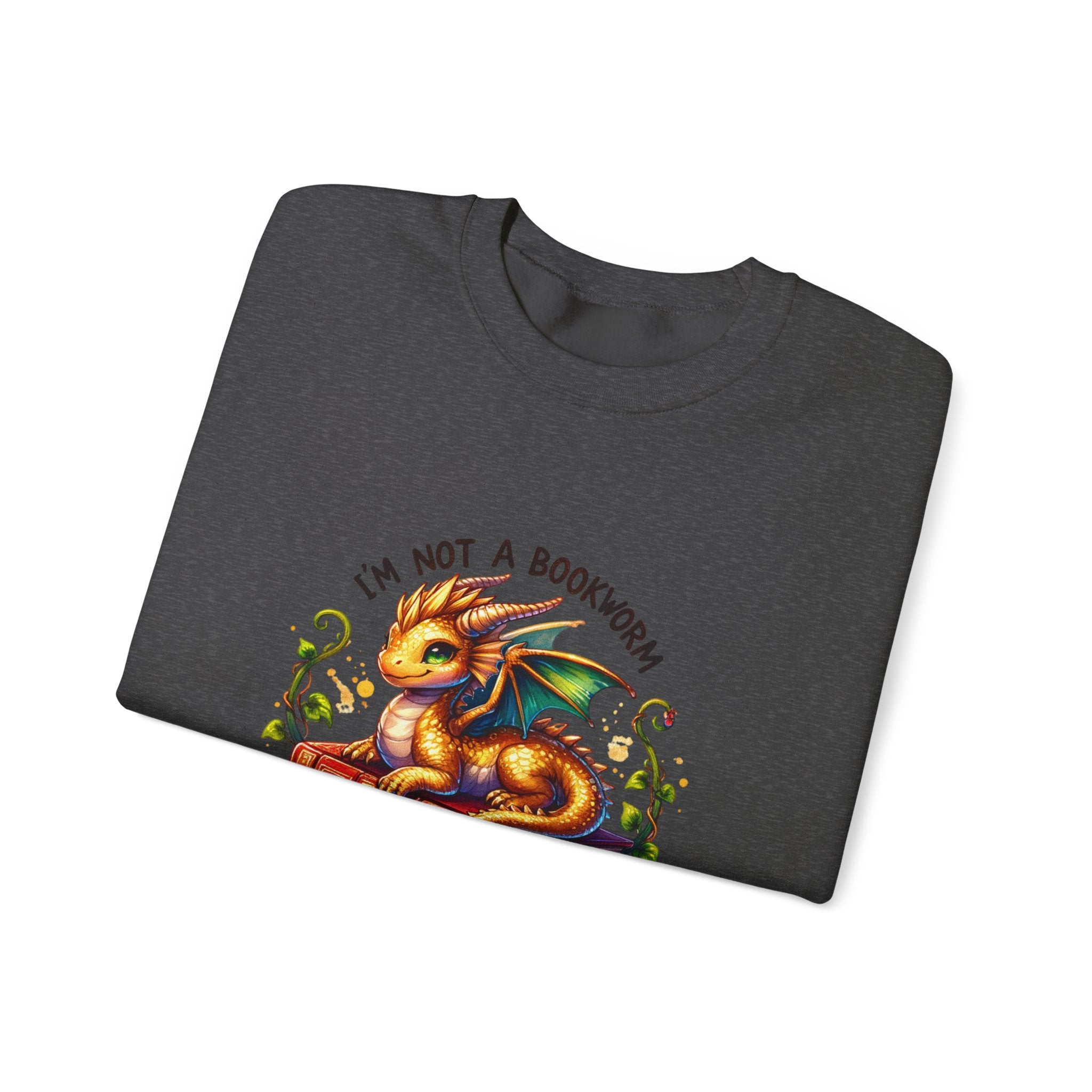 Book Dragon Crewneck Sweatshirt — "I'm Not a Bookworm, I'm a Book Dragon" Cozy Reader Sweatshirt