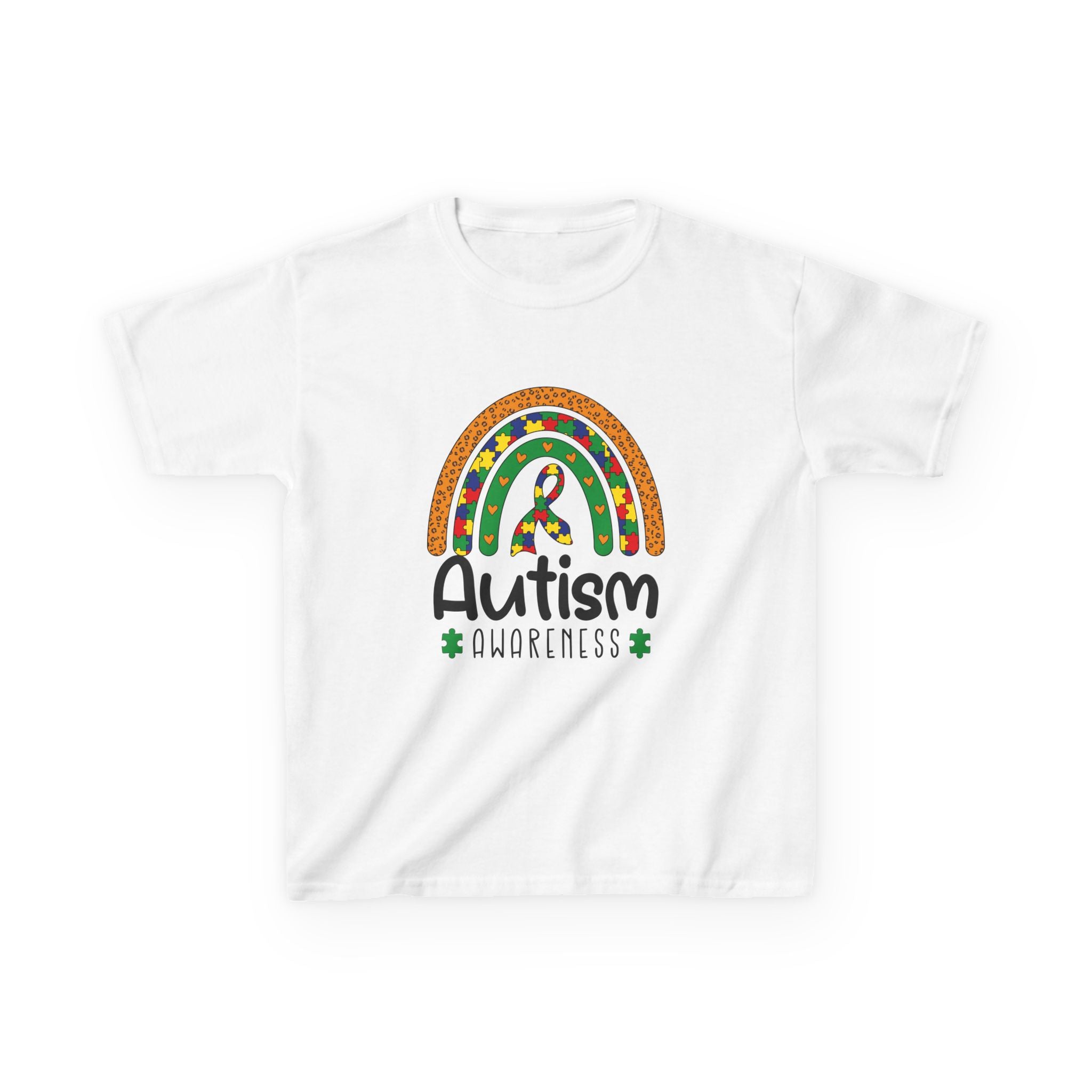 Autism Awareness Kids T-Shirt – Rainbow Puzzle Ribbon Tee