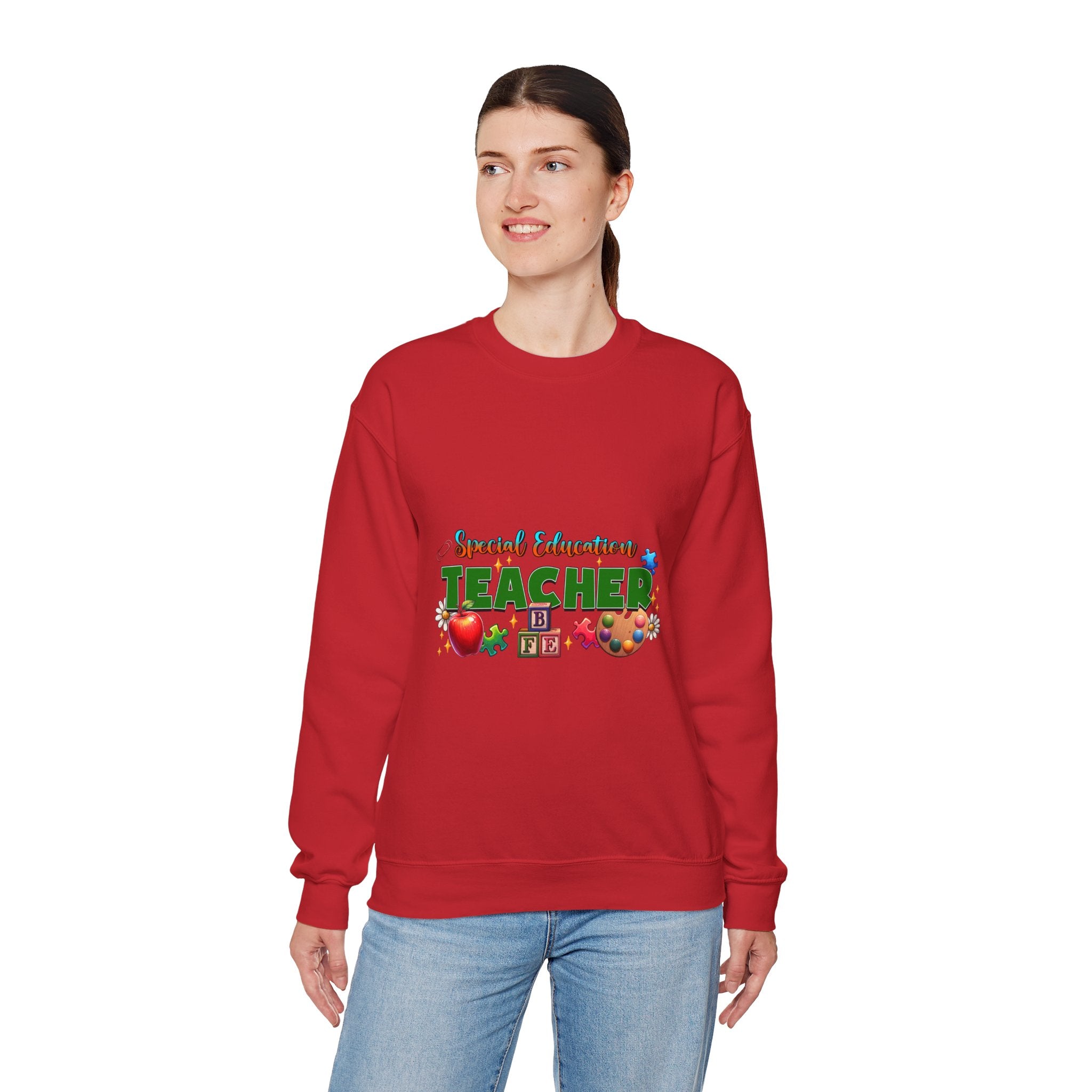Special Education Teacher Crewneck Sweatshirt — Cute Apple & Classroom Icons