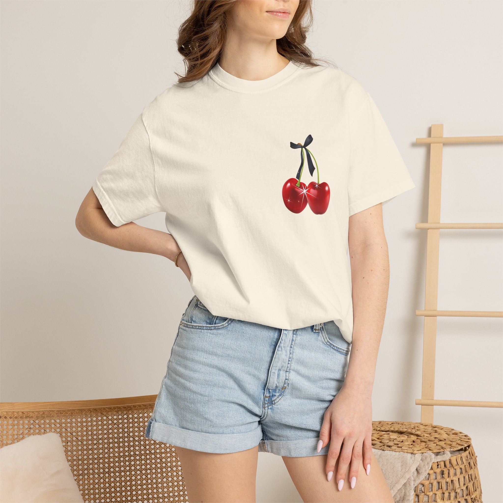 Cherry Graphic T-Shirt — Retro "Good Vibes" Back Print