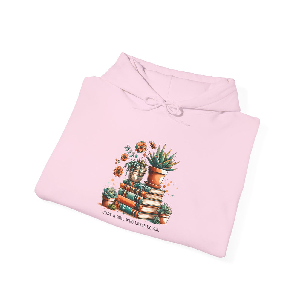 Plant Lover Hoodie – 'Plant Lady With Books' Cozy Botanical Pullover