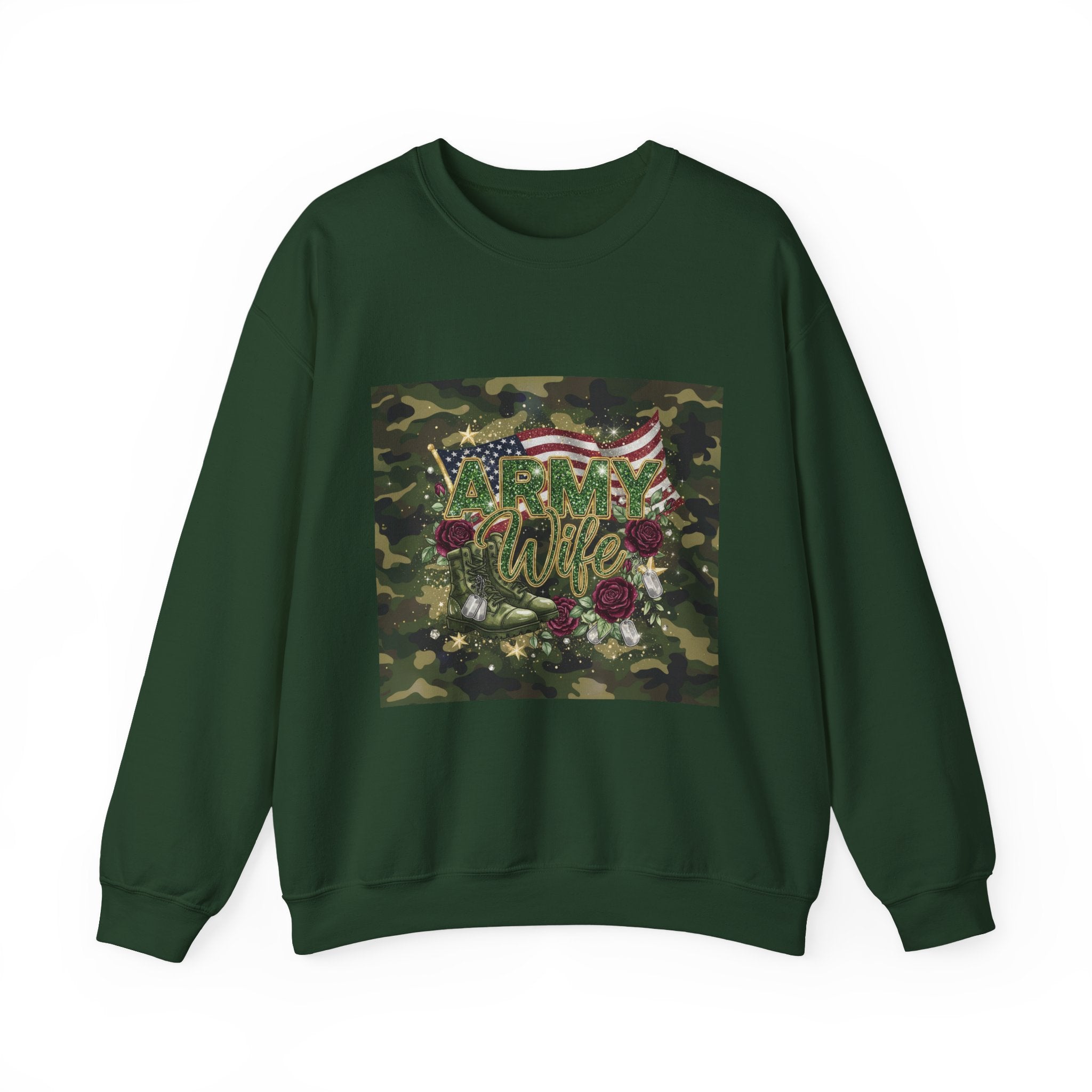 Army Wife Camo Sweatshirt - American Flag Floral Military Crewneck