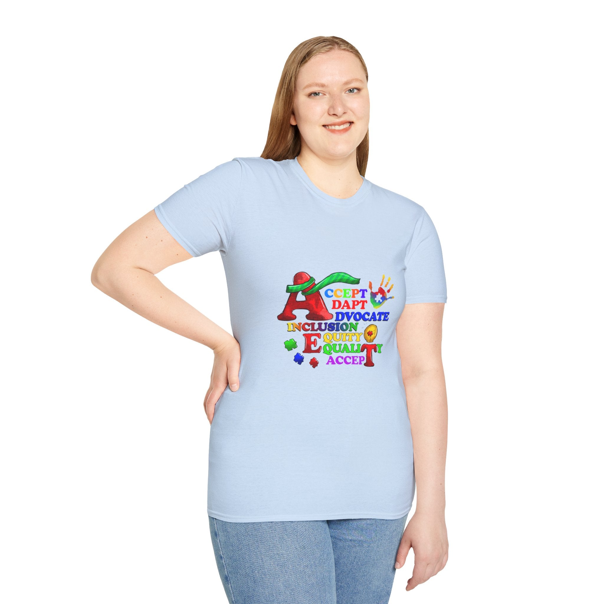 Autism Acceptance Rainbow T-Shirt — "Accept, Adapt, Advocate" Inclusion Tee