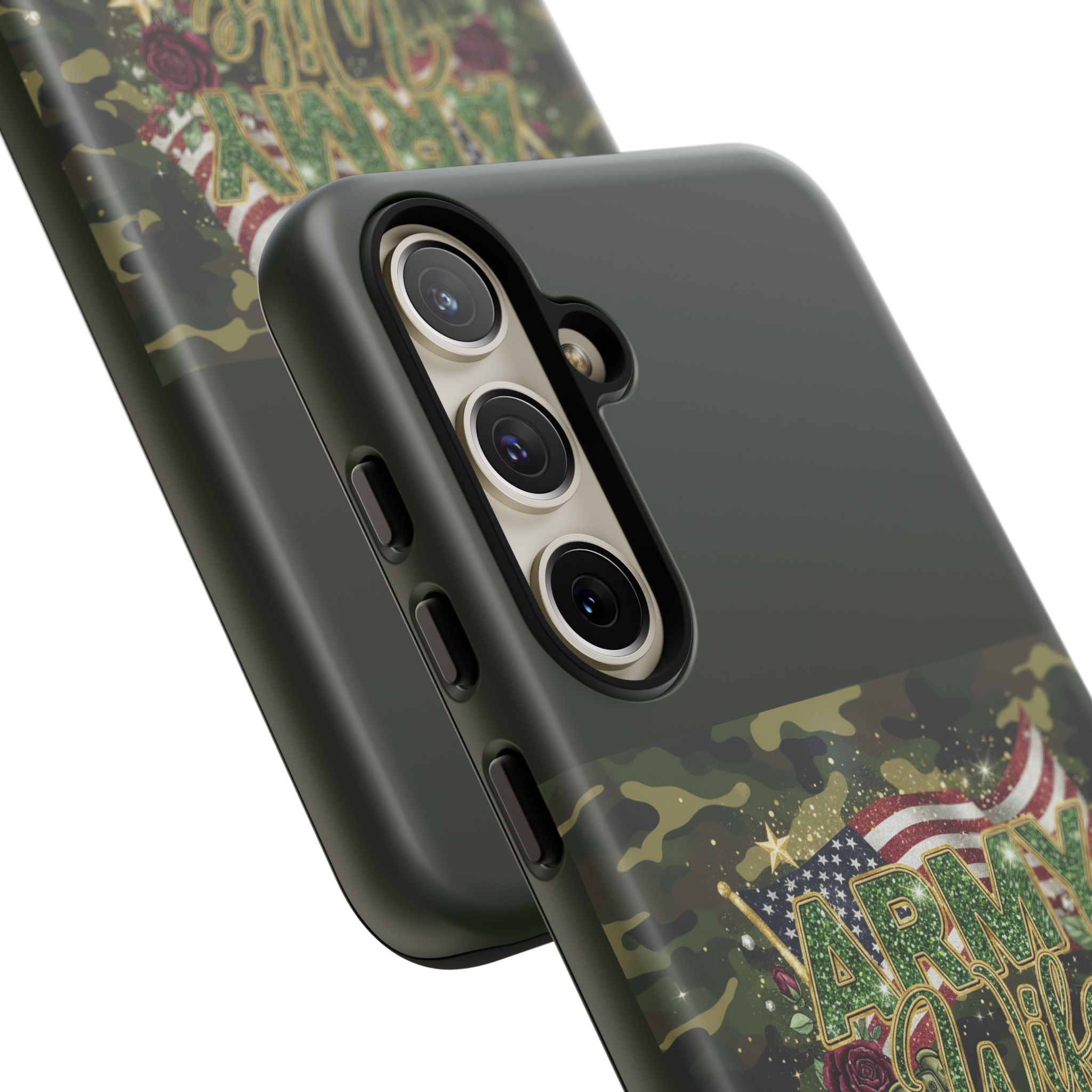 Army Wife Tough Phone Case — Camo Flag Design with Roses