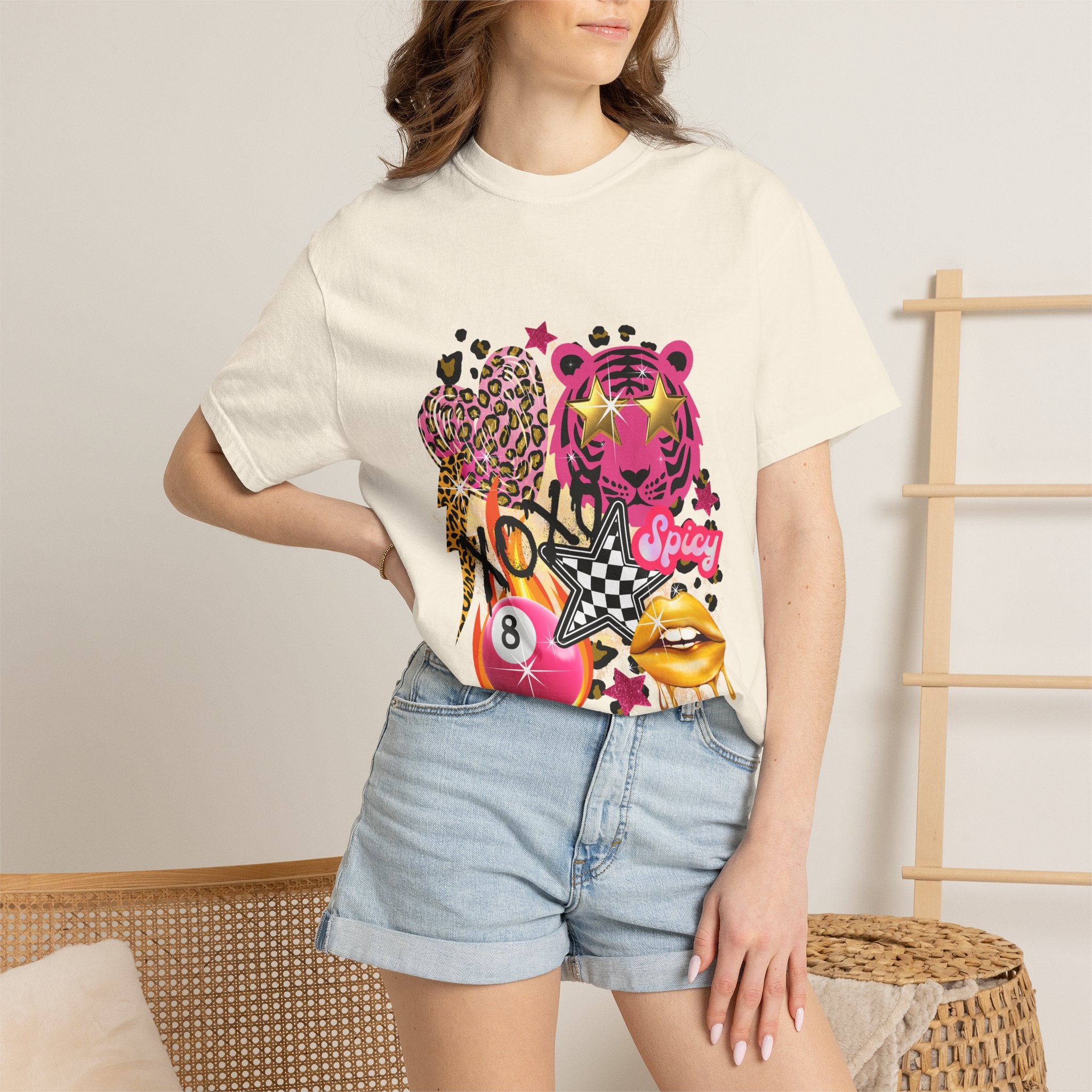 Graphic T-Shirt — Bold Pink Collage 'Spicy' Streetwear Tee