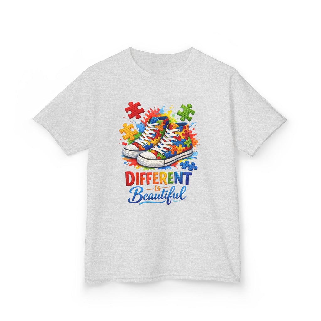 Kids T‑Shirt — 'Different Beautiful' Autism Awareness Sneakers Design