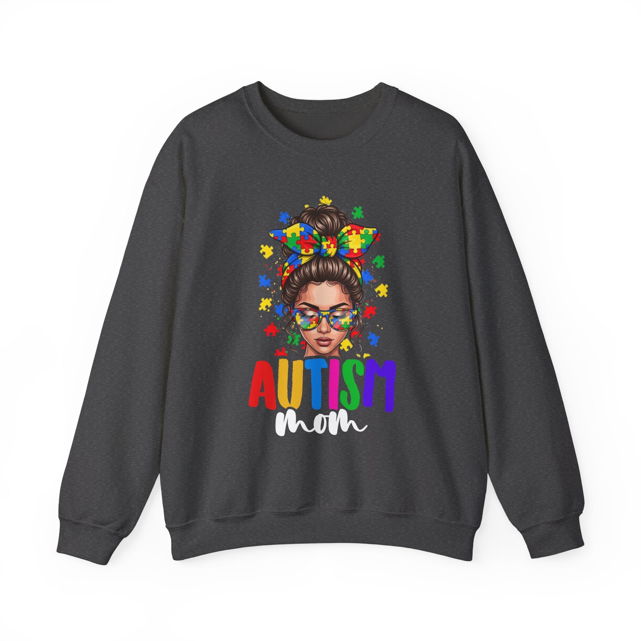 Autism Pride Crewneck Sweatshirt – Colorful Puzzle Ribbon Girl Design