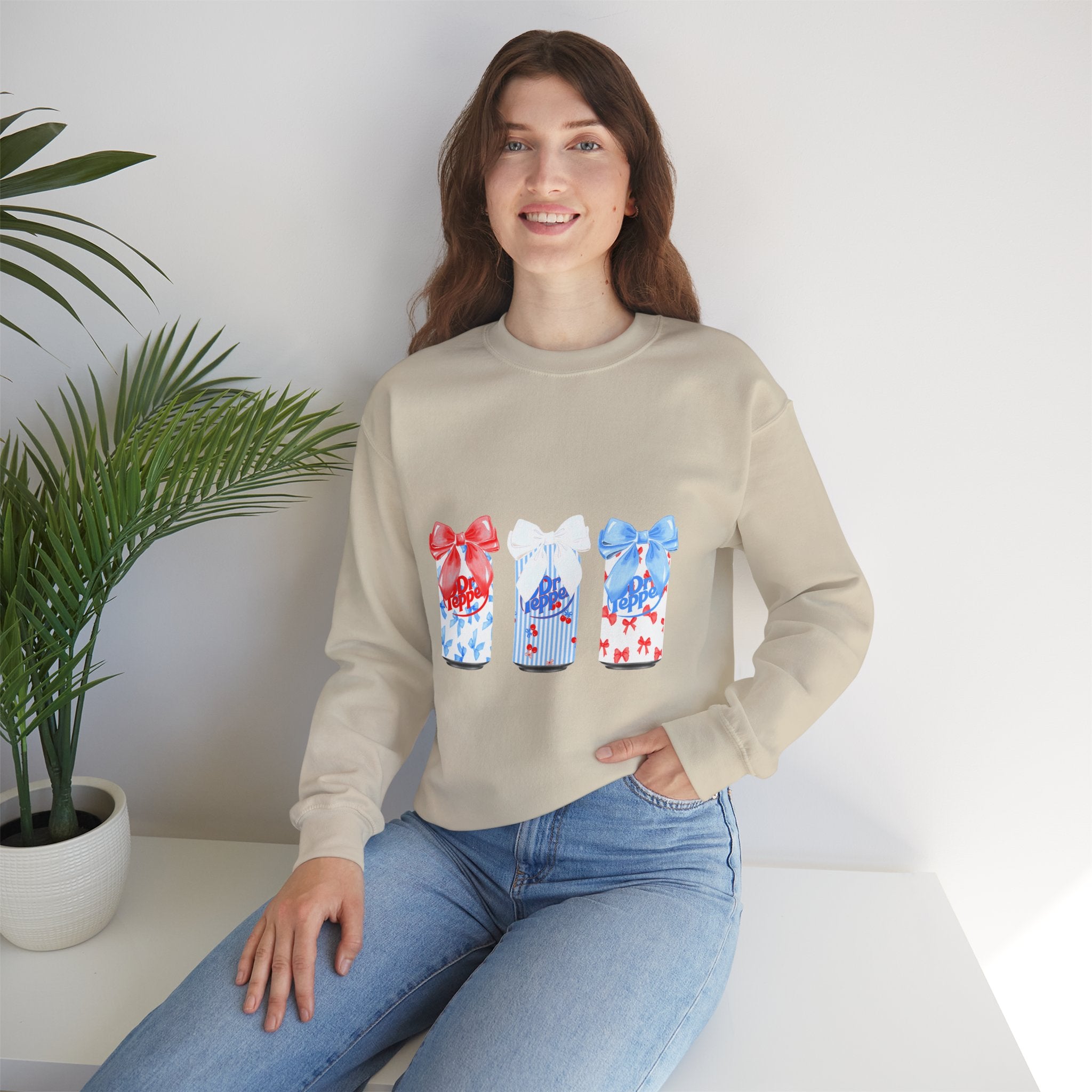 Patriotic Gift Candles Crewneck Sweatshirt – Red White Blue Ribbon Candle Trio
