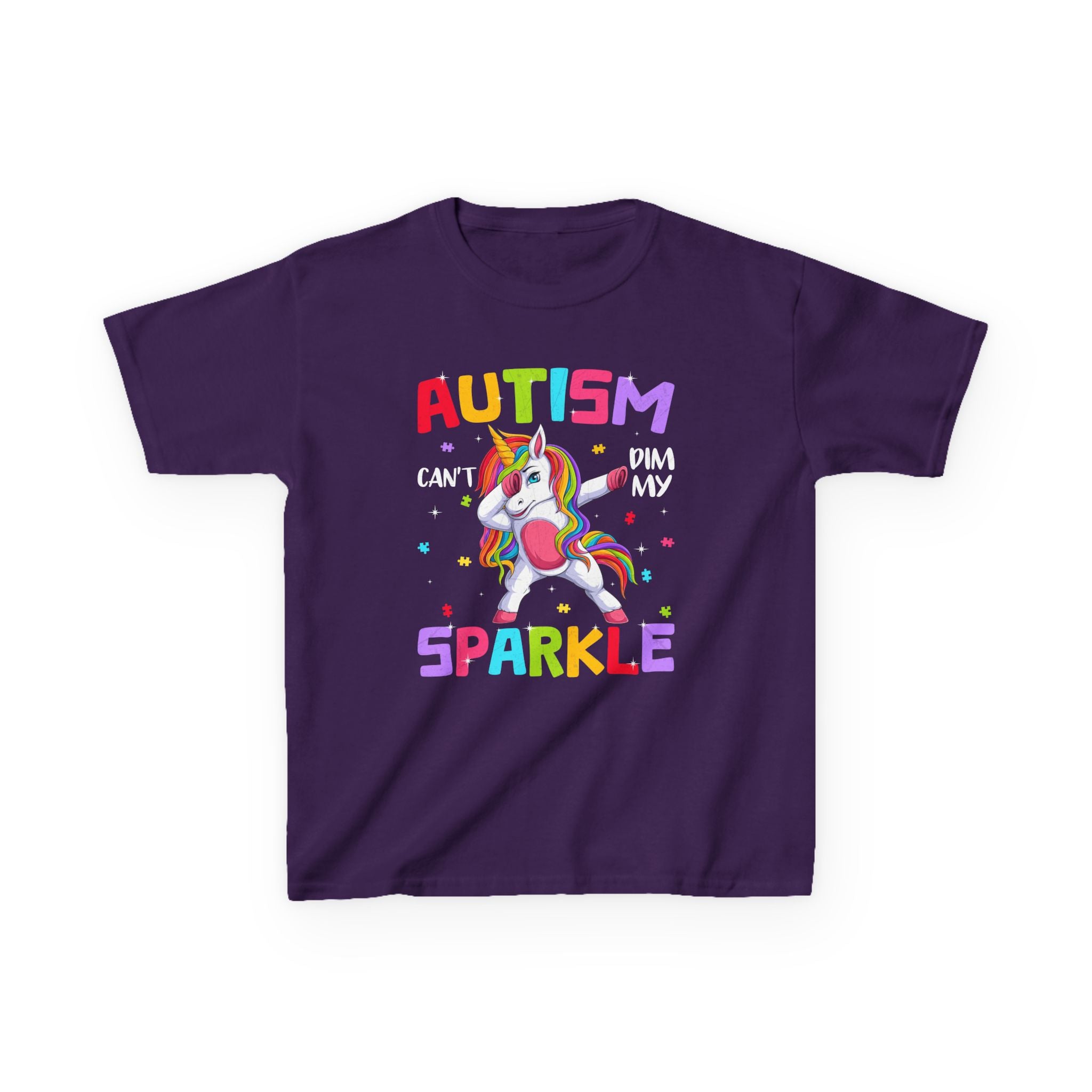 Autism Sparkle Kids T-Shirt — "Autism Can't Dim My Sparkle" Unicorn Tee