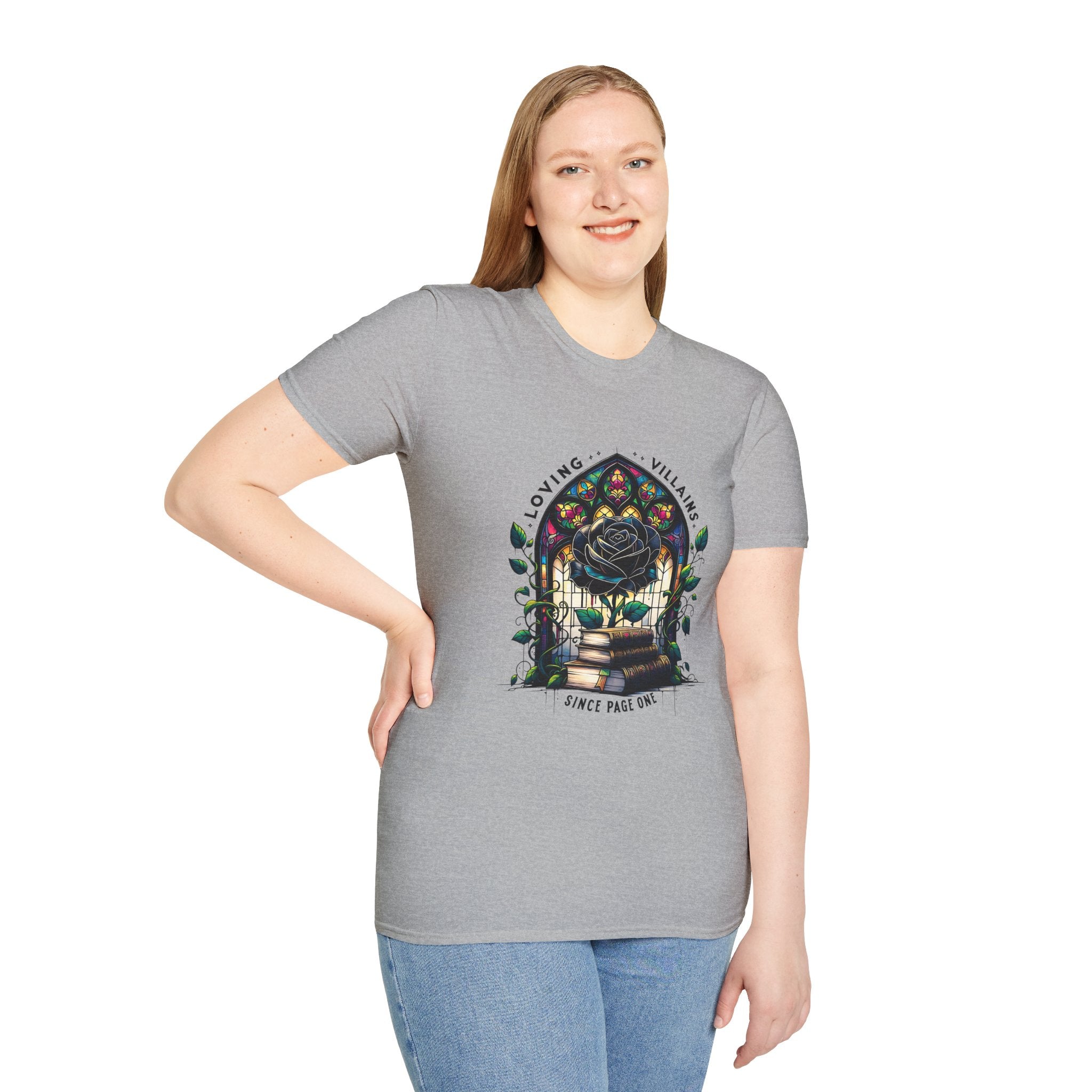 Loving Villains Rose Window T-Shirt — Gothic Floral 'Since Page One' Tee