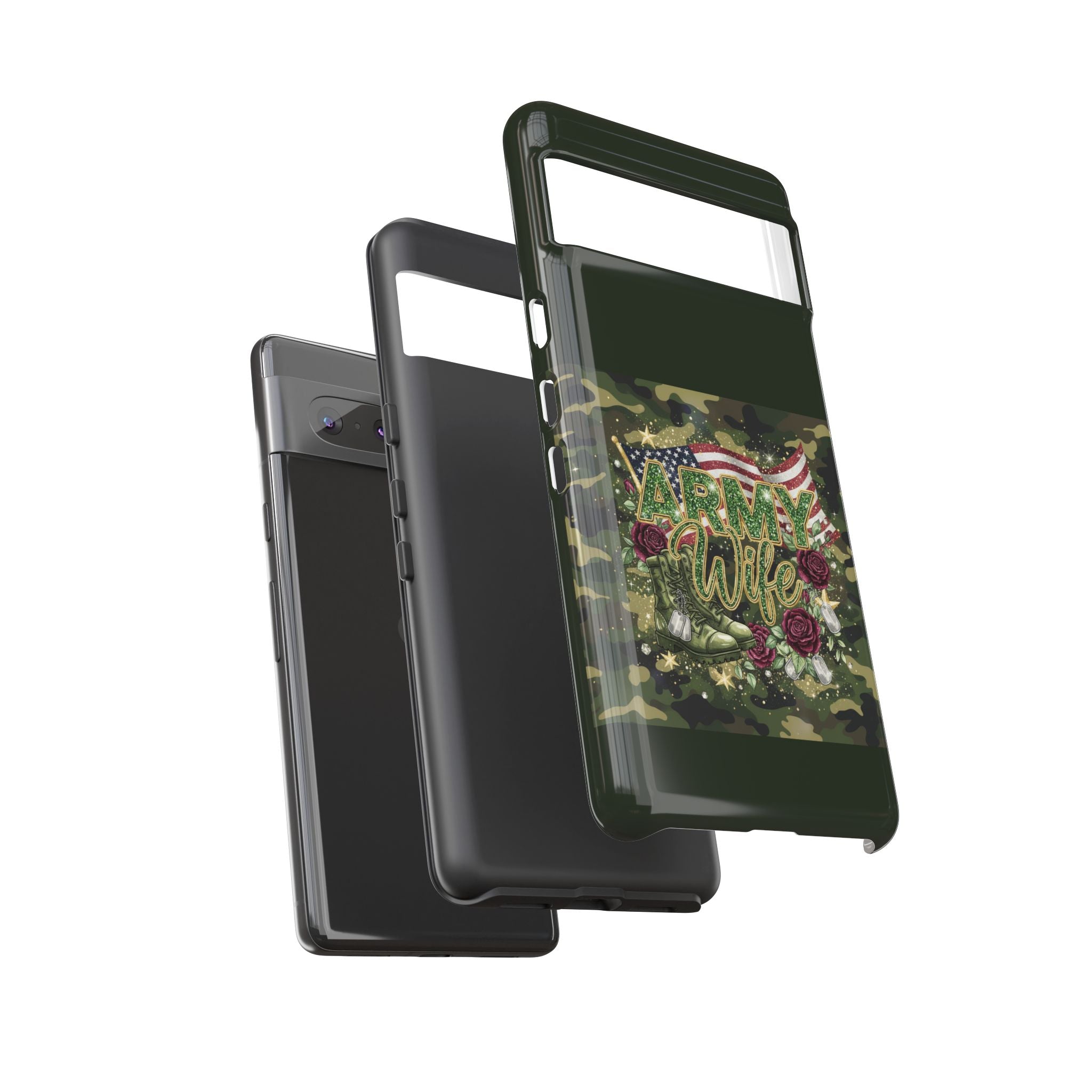 Army Wife Tough Phone Case — Camo Flag Design with Roses