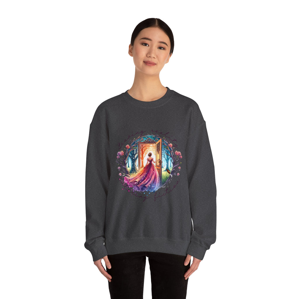 Crewneck Sweatshirt — 'Leaving Yesterday, Wearing Tomorrow' Fantasy Woman Art