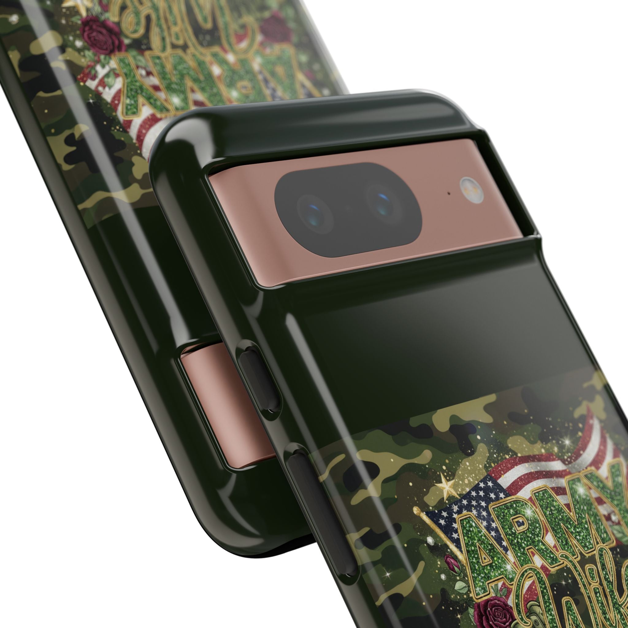 Army Wife Tough Phone Case — Camo Flag Design with Roses