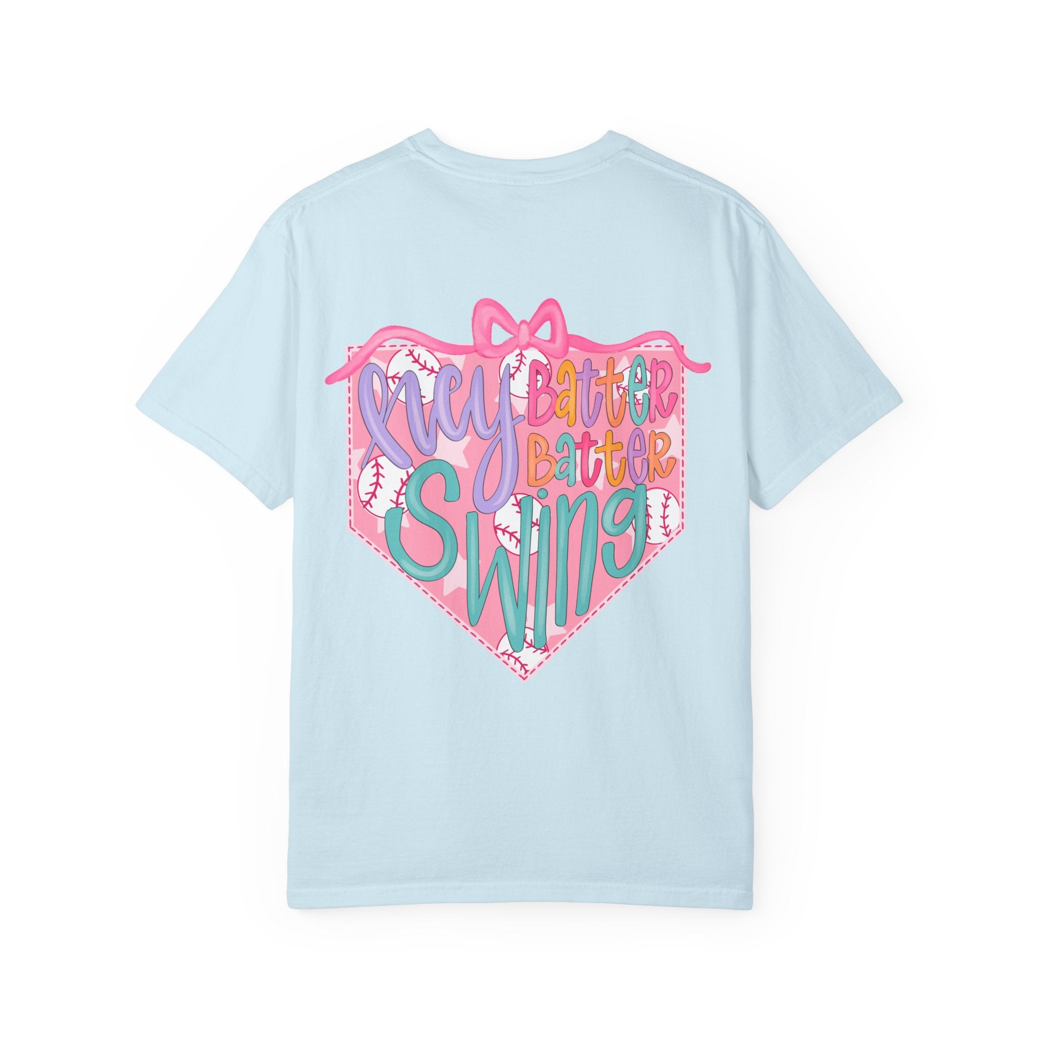 Softball Tee — "Play Ball" Front & "Pitch, Batter, Batter, Swing" Heart Back
