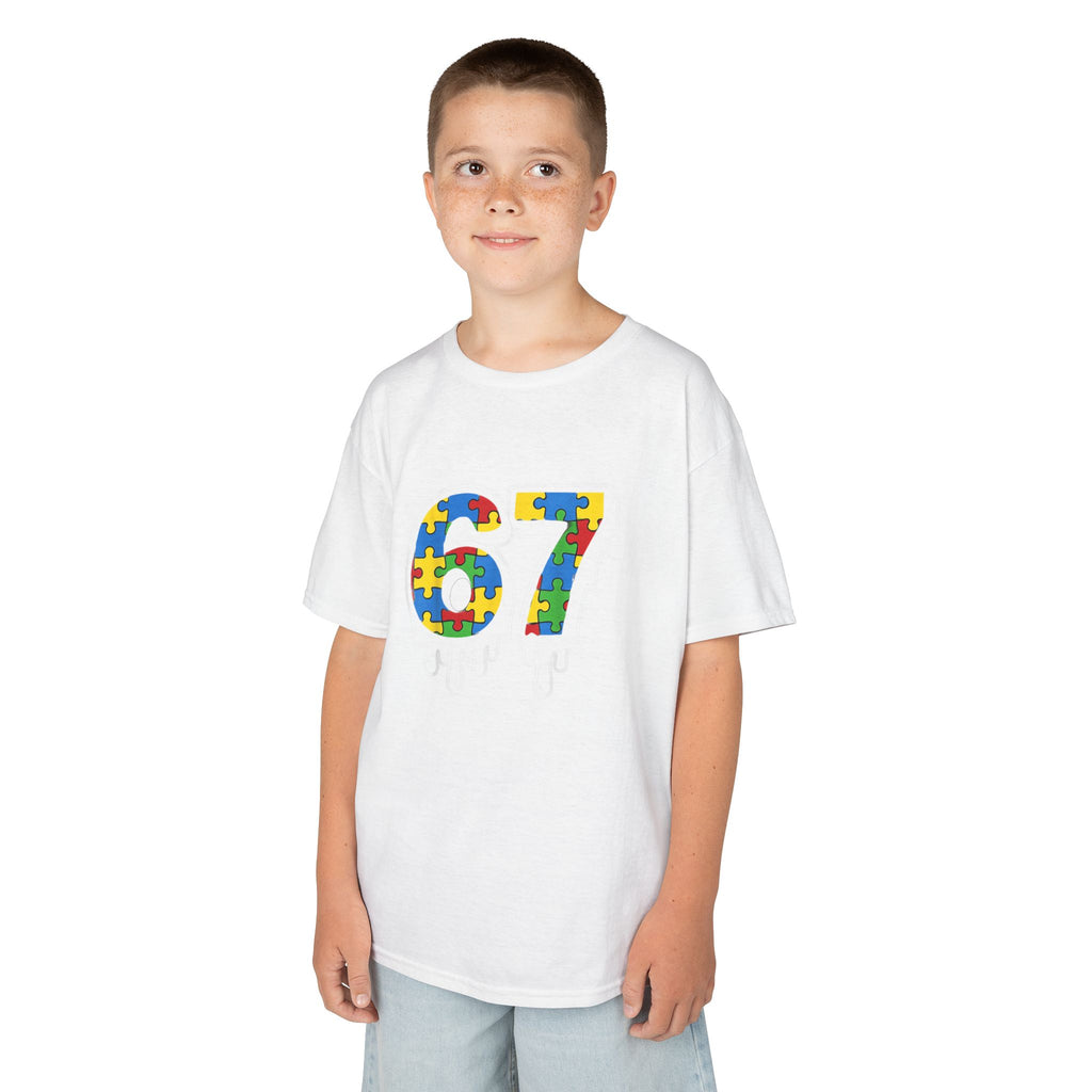 Kids Puzzle Number 67 T-Shirt — Colorful Autism Awareness Tee