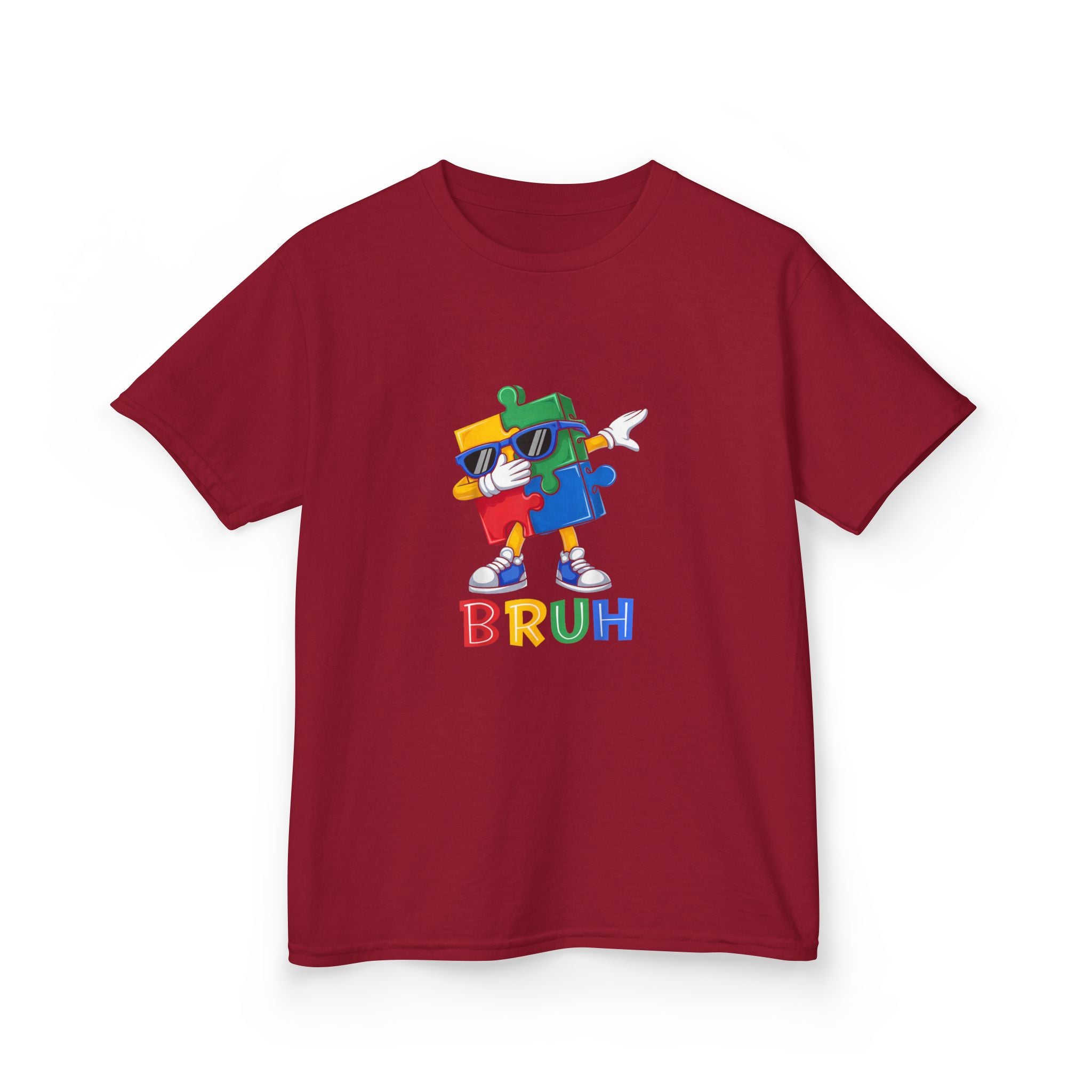 Kids 'BRUH' Colorful Puzzle Robot Tee - Fun Graphic Shirt for Boys & Girls