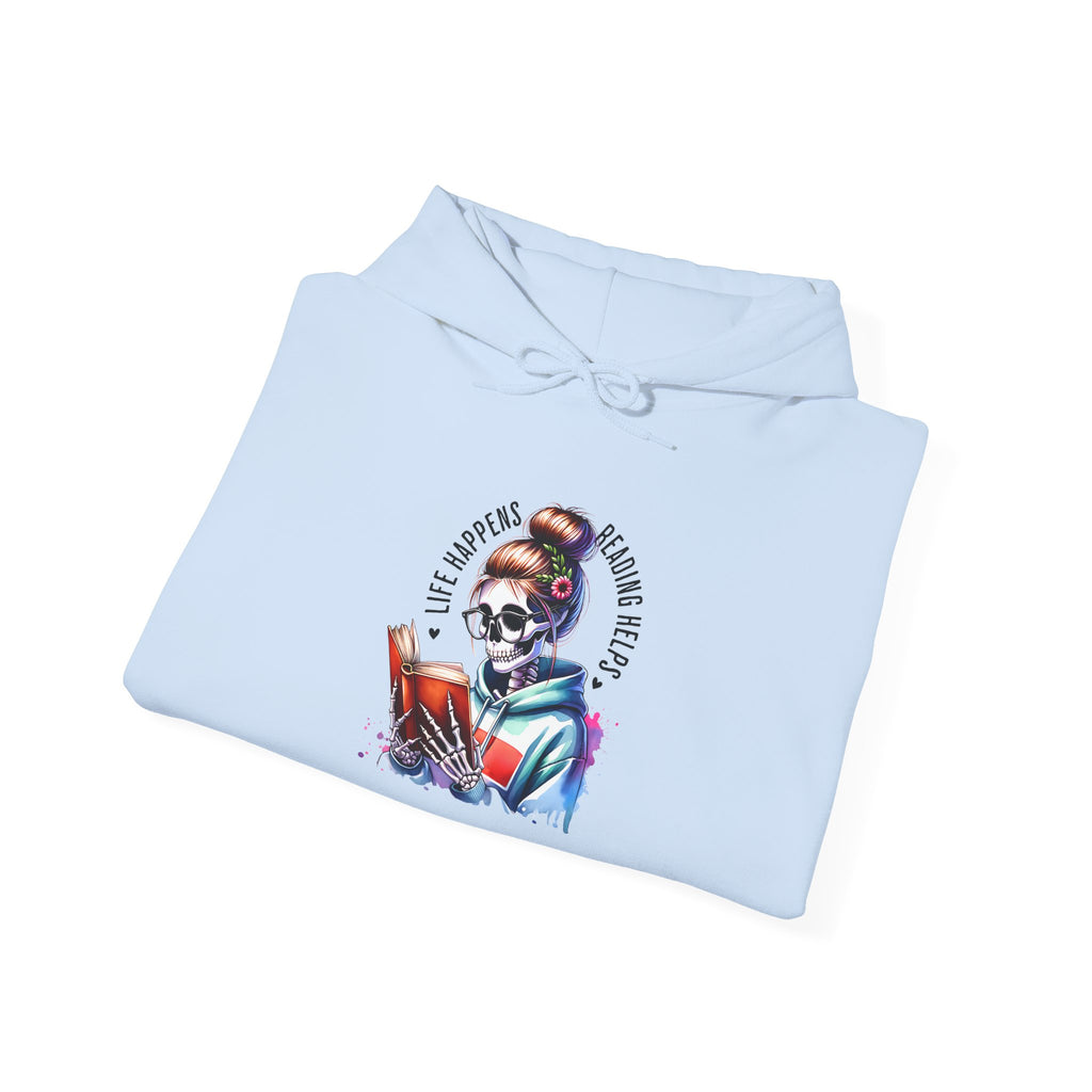 Hoodie - 'Eat, Sleep, Read, Repeat' Skeleton Reader Graphic Hoodie