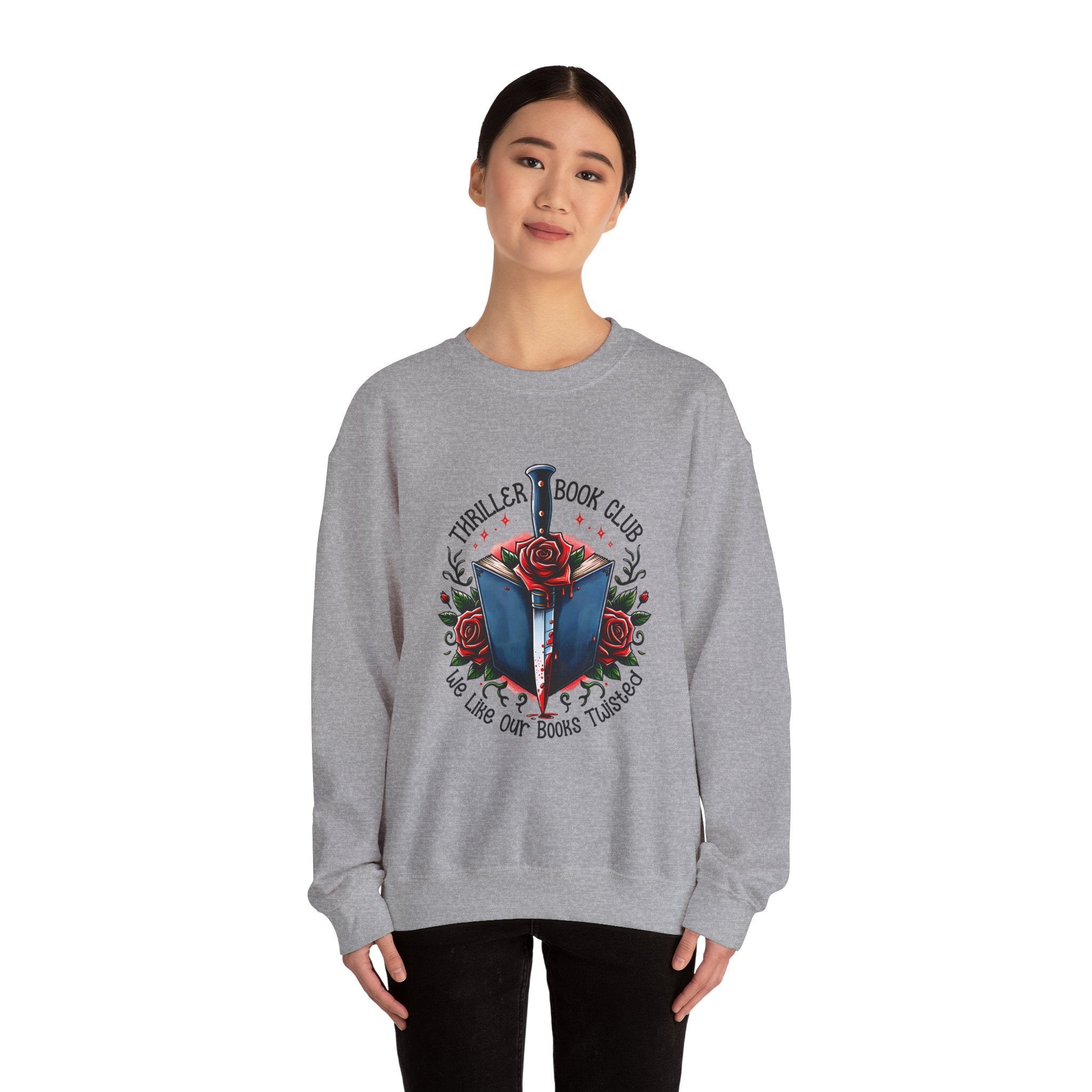 Thriller Book Club Sweatshirt — "We Like Our Books Flipped" Gothic Rose & Dagger Crewneck