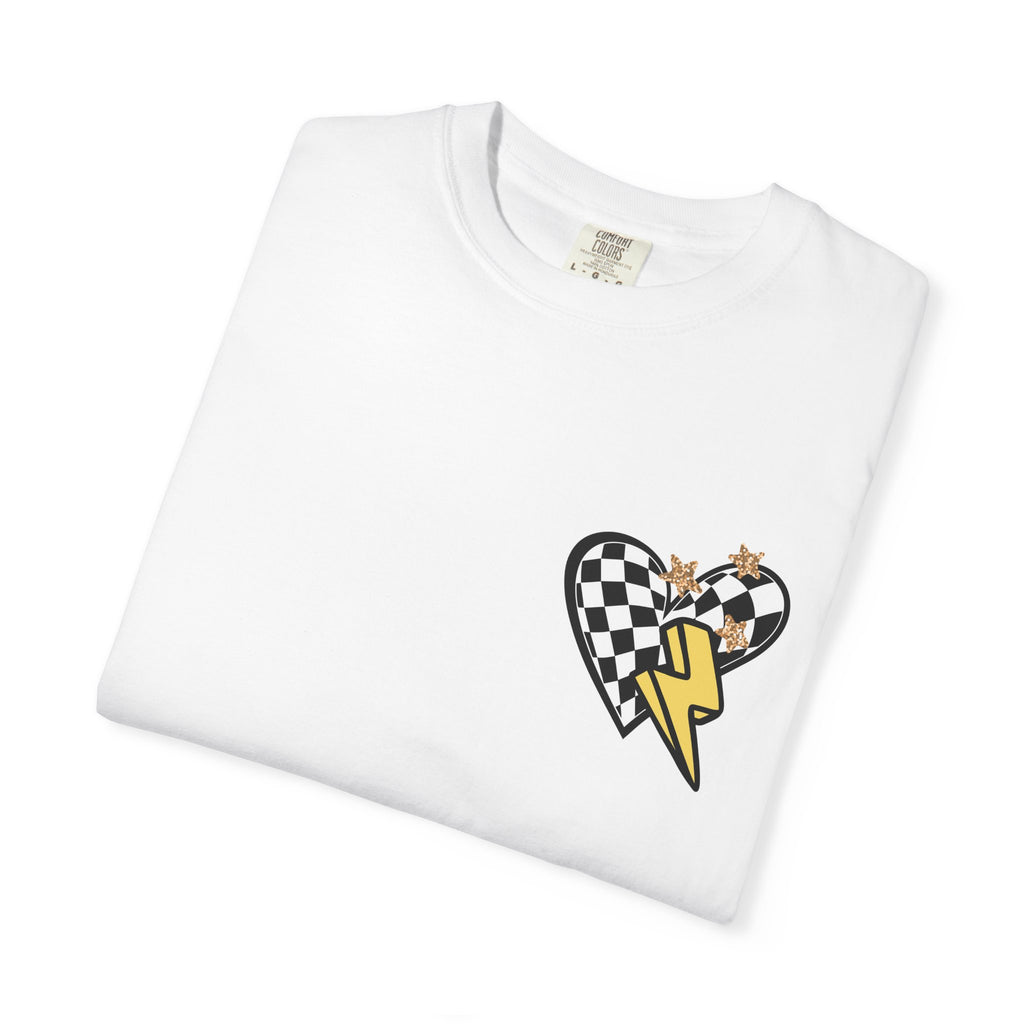 Graphic T-Shirt — Checker Heart & Tiger Collage Design