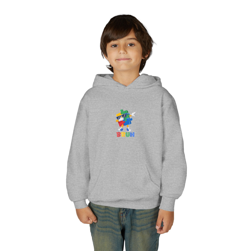 Youth Hoodie — Colorful Pixel Character 'BRUH' Graphic