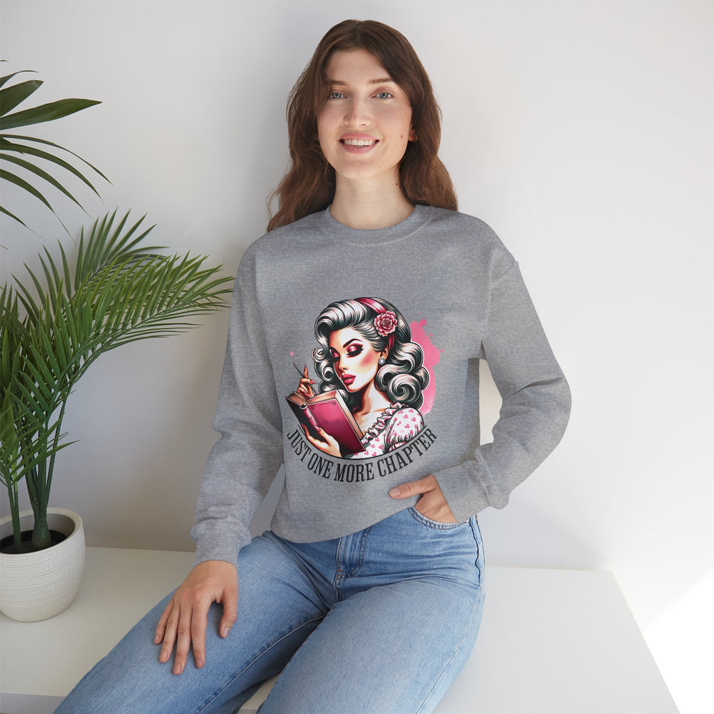 Reader Girl Sweatshirt — "Just One More Chapter" Cozy Graphic Crewneck