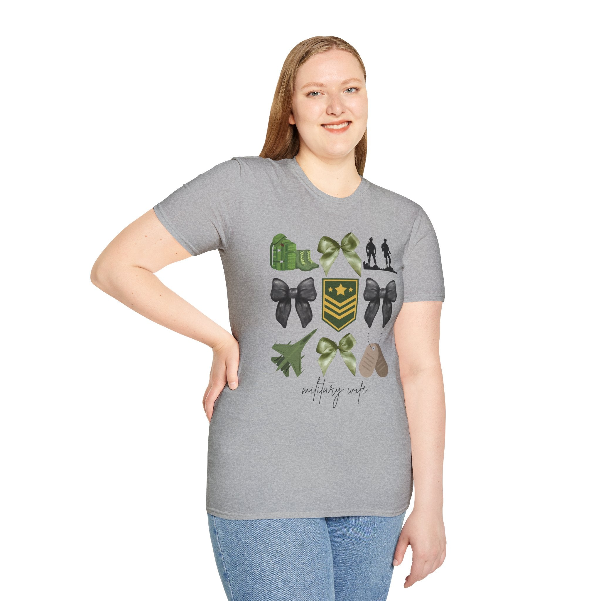 Military Wife T-Shirt — Patriotic Camouflage Ribbon & Dog Tags Tee