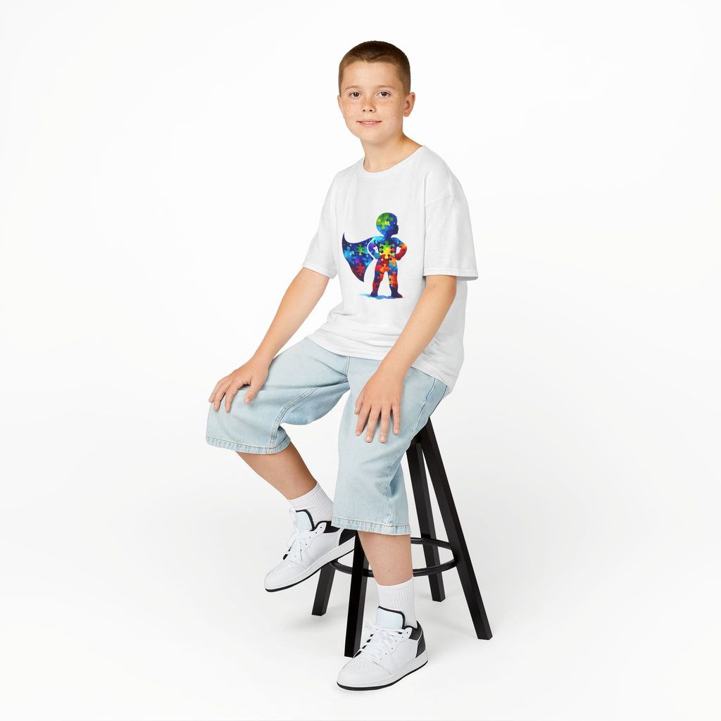 Kids Superhero T-Shirt — Colorful Puzzle Cape Autism Awareness Tee